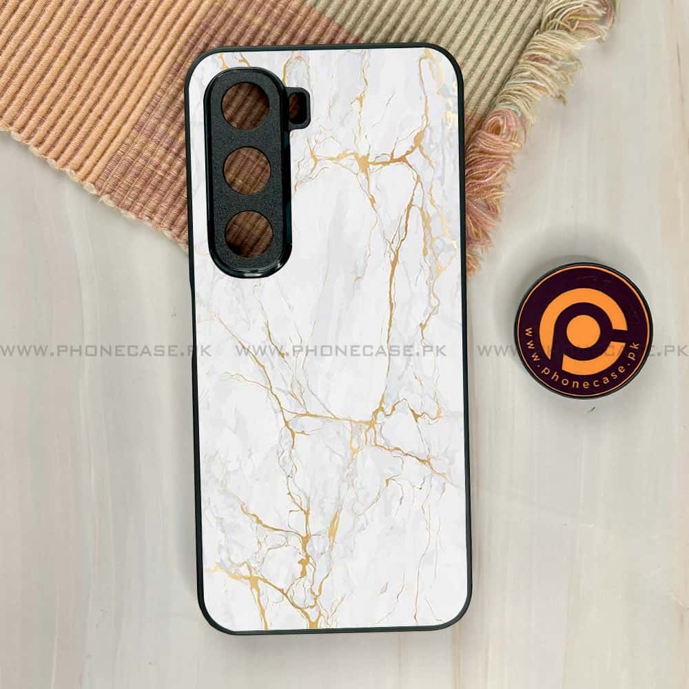 Infinix Hot 60i - White Marble series - Premium Metal Printed soft Bumper shock Proof Case