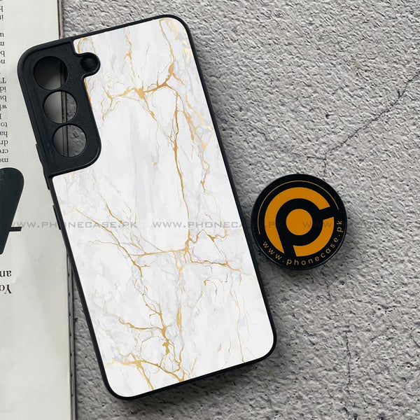 Samsung Galaxy S22 - White  Marble Design 8 - Premium Metal Printed soft Bumper shock Proof Case CS-43177