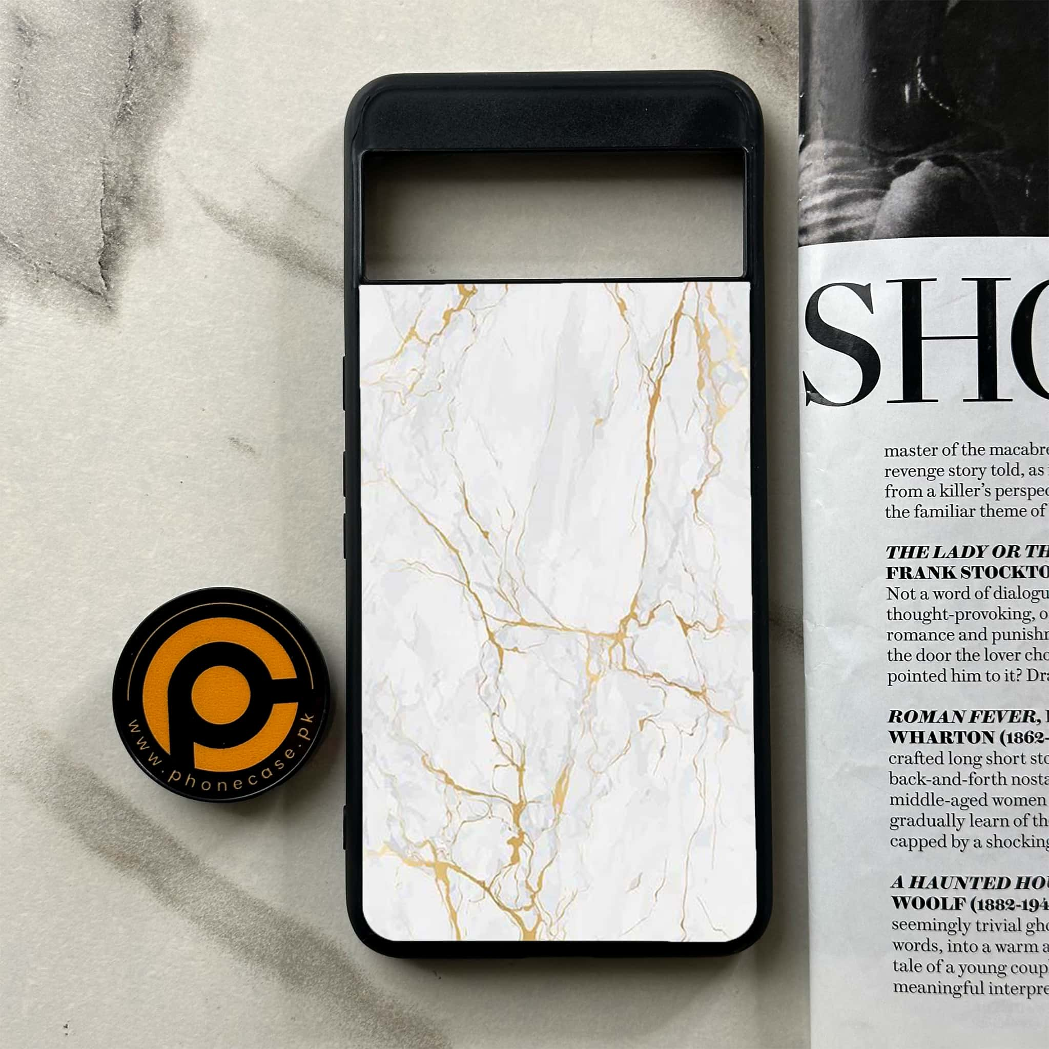 Google Pixel 8 Pro - White Marble Series - Premium Printed Glass soft Bumper shock Proof Case