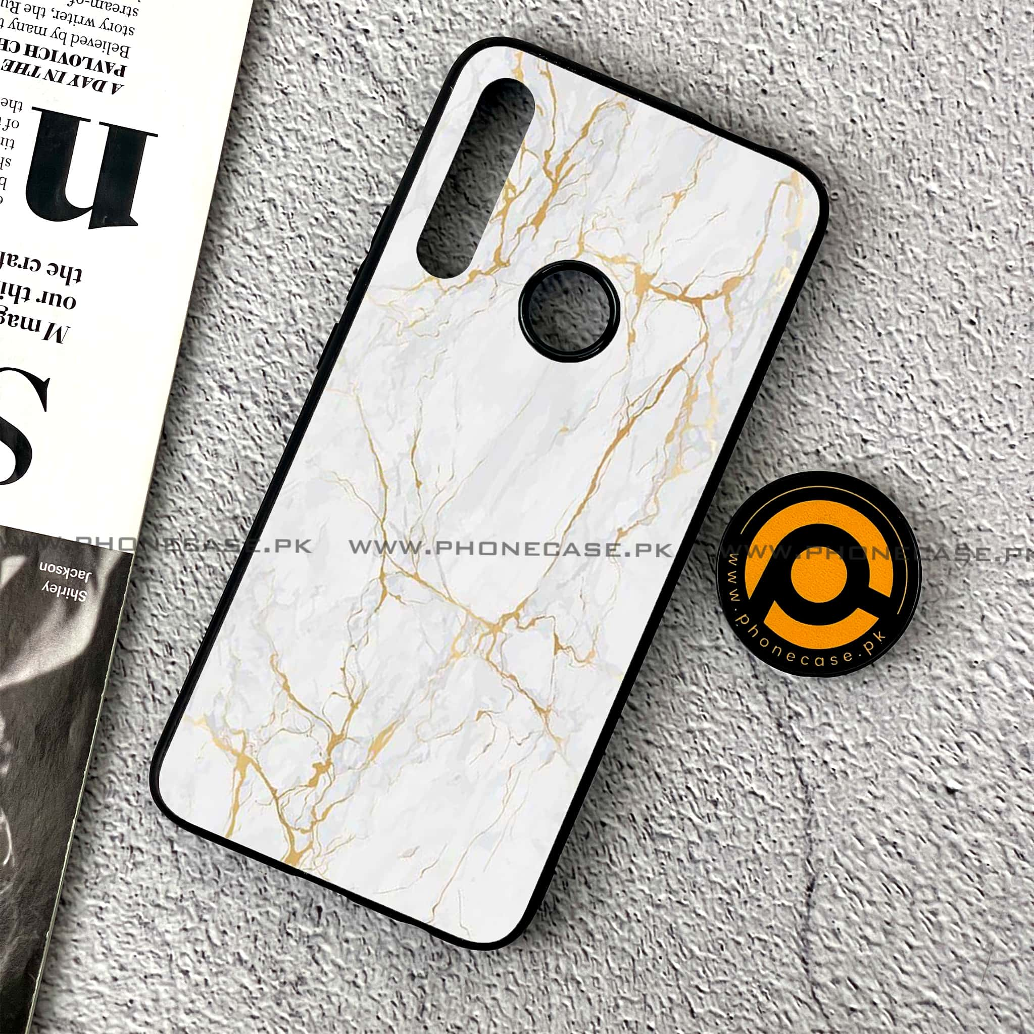 Huawei Y9 Prime (2019) - White  Marble Series - Premium Printed Glass soft Bumper shock Proof Case