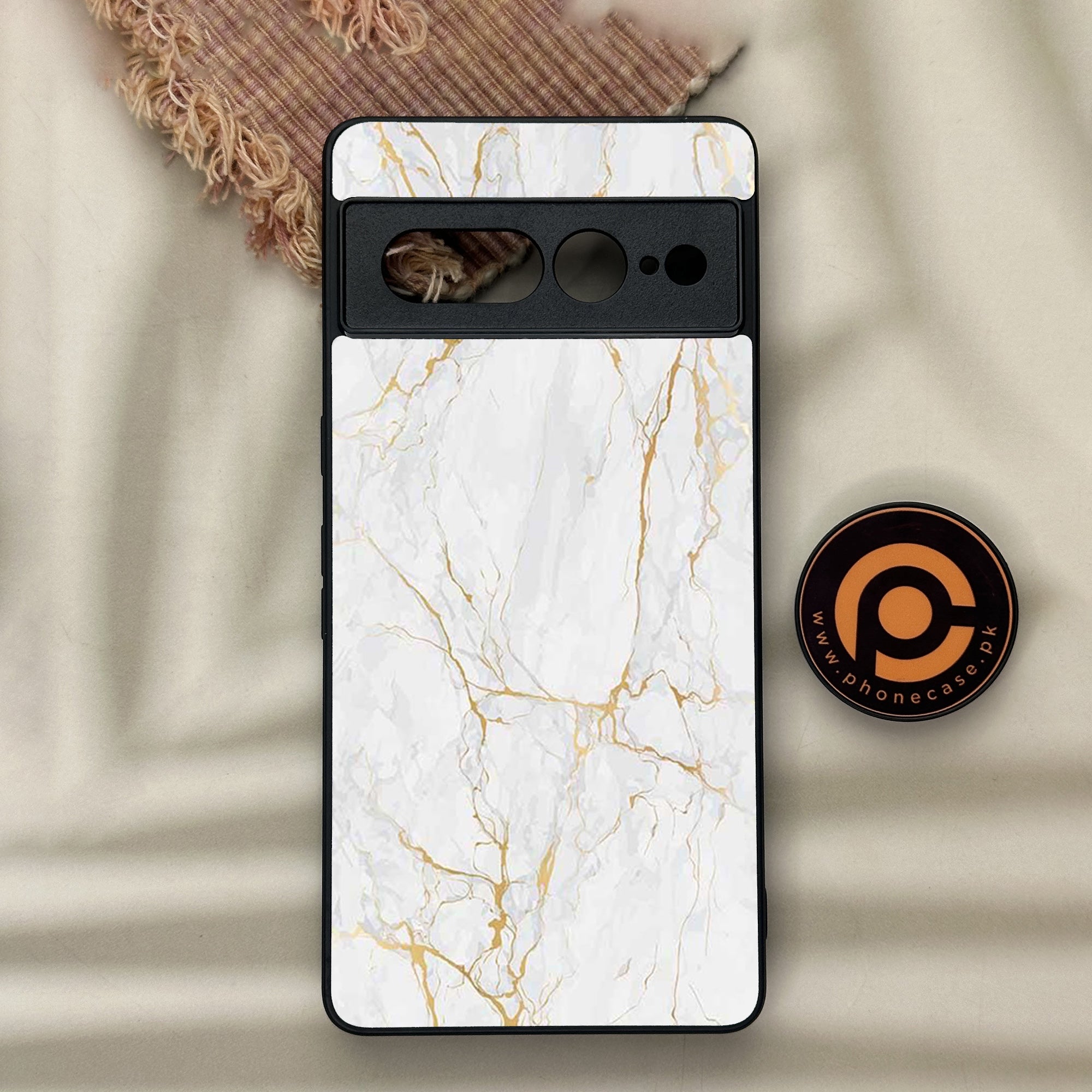 Google Pixel 7 Pro - White Marble Series - Premium Metal Printed soft Bumper Shock Proof Case