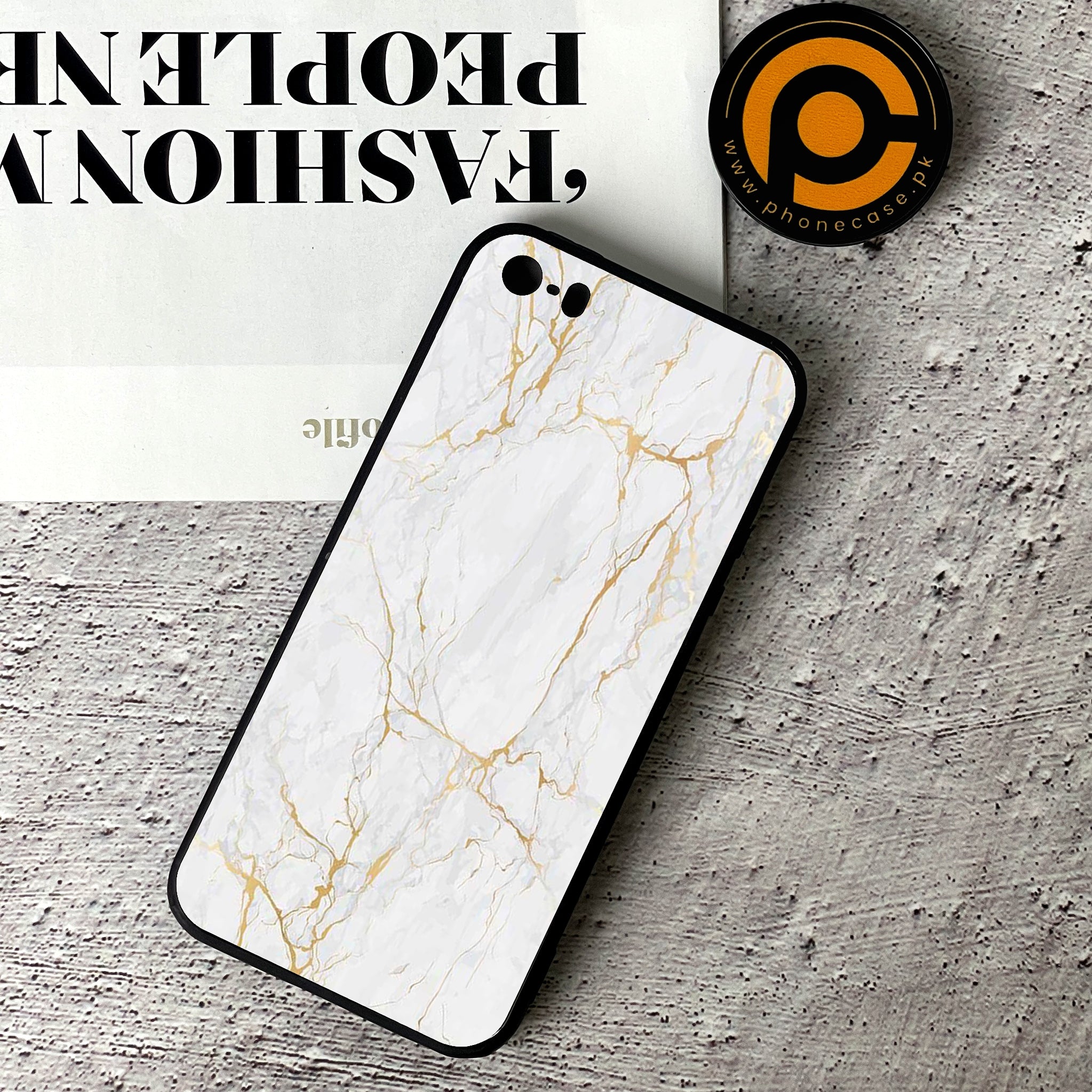 iPhone 5/5c/5s - White Marble series - Premium Printed Glass soft Bumper shock Proof Case