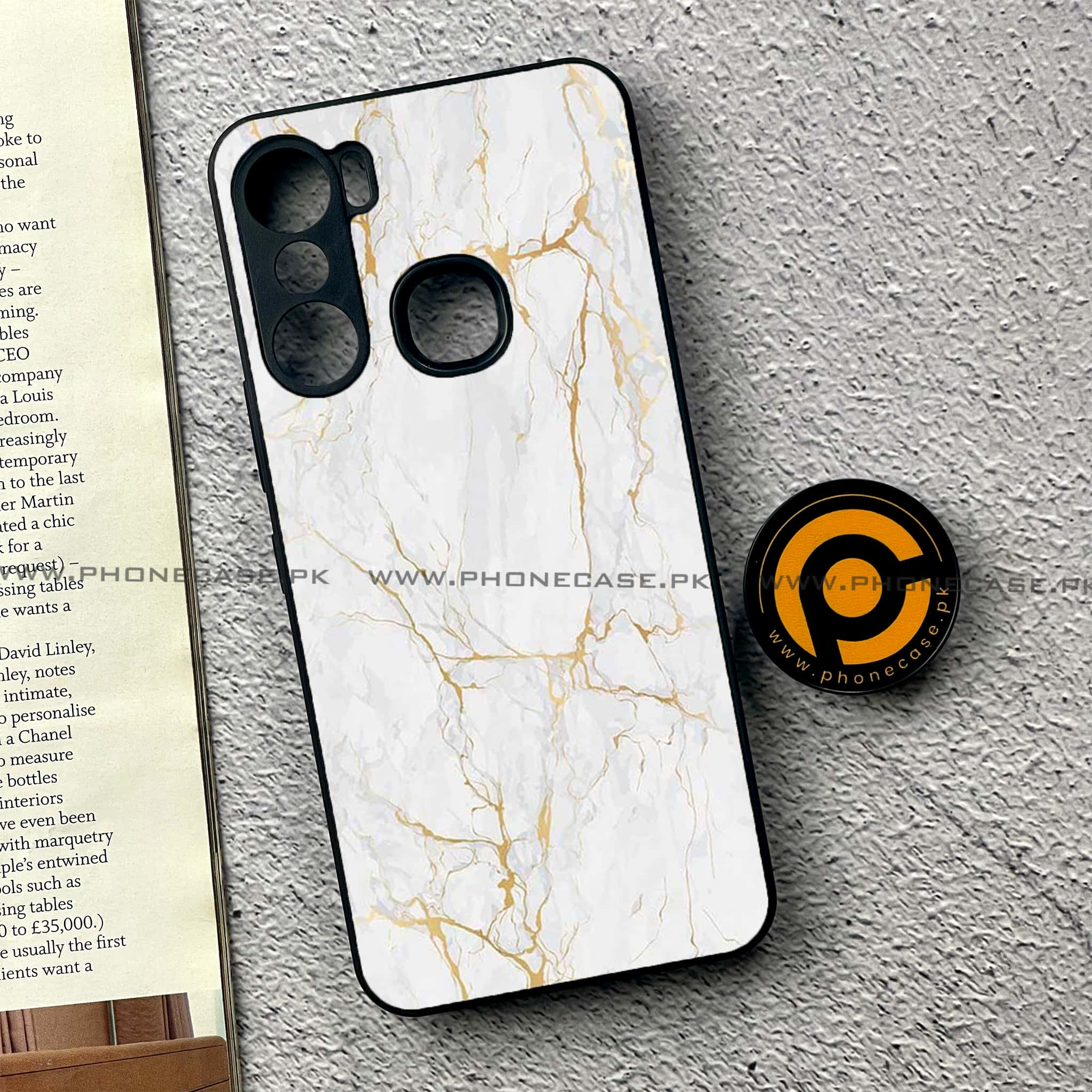 Infinix Hot 12 Pro - White Marble Series - Premium Printed Glass soft Bumper shock Proof Case