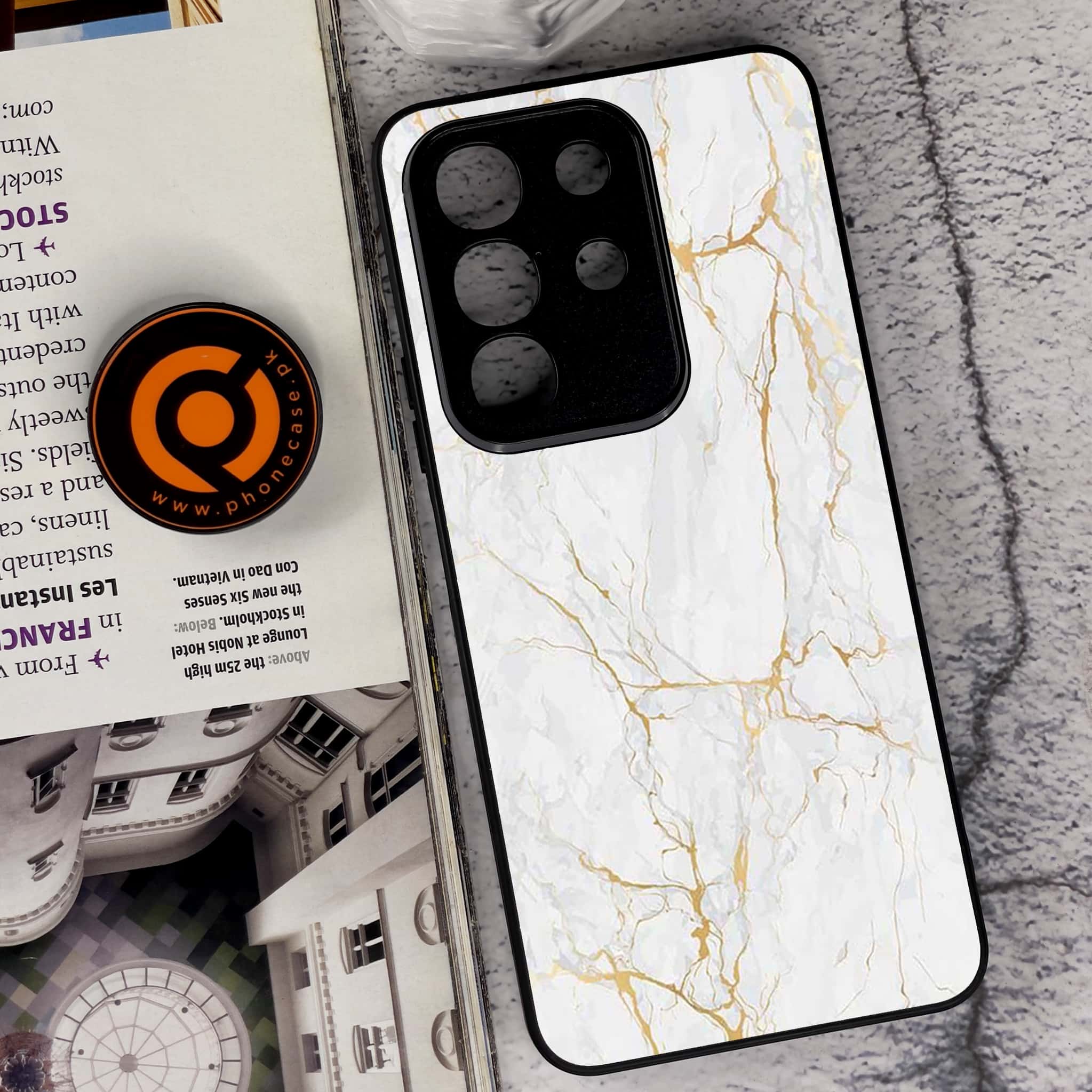 Vivo Y29 4G - White Marble Series - Premium Metal Printed soft Bumper Shock Proof Case