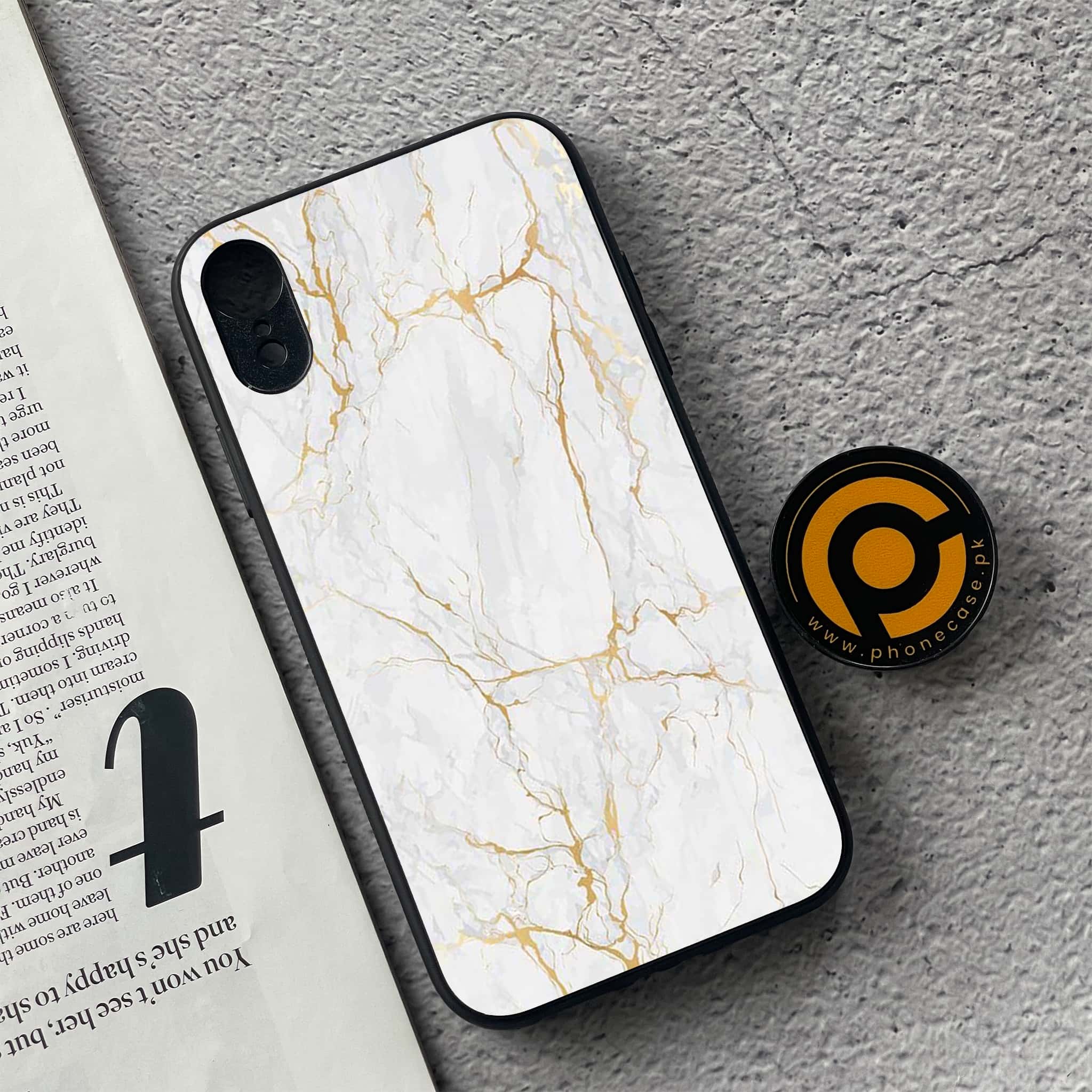 iPhone XR - White Marble Series - Premium Metal Printed soft Bumper shock Proof Case