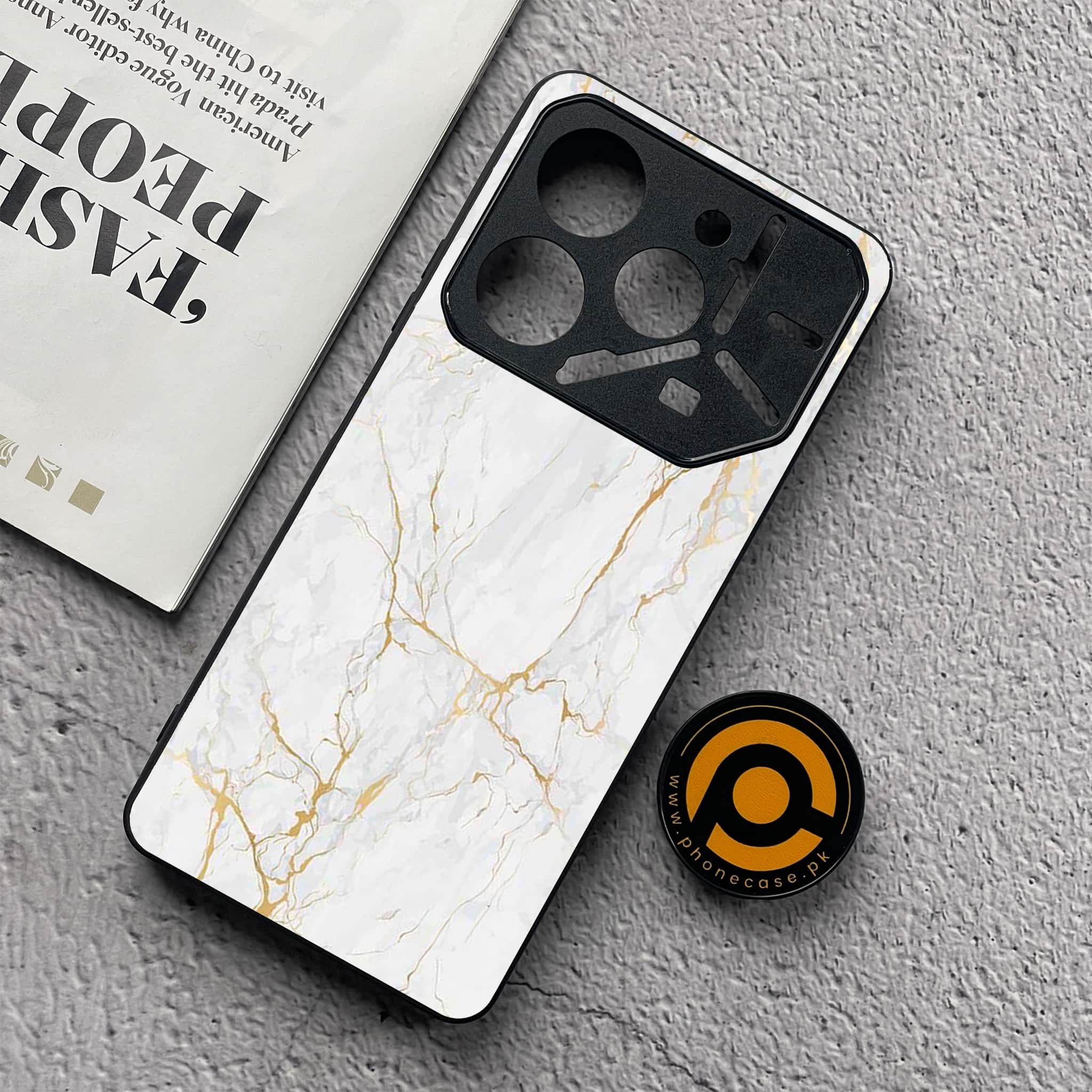Tecno Pova 6 Neo - White Marble Series - Premium Metal  Printed soft Bumper shock Proof Case