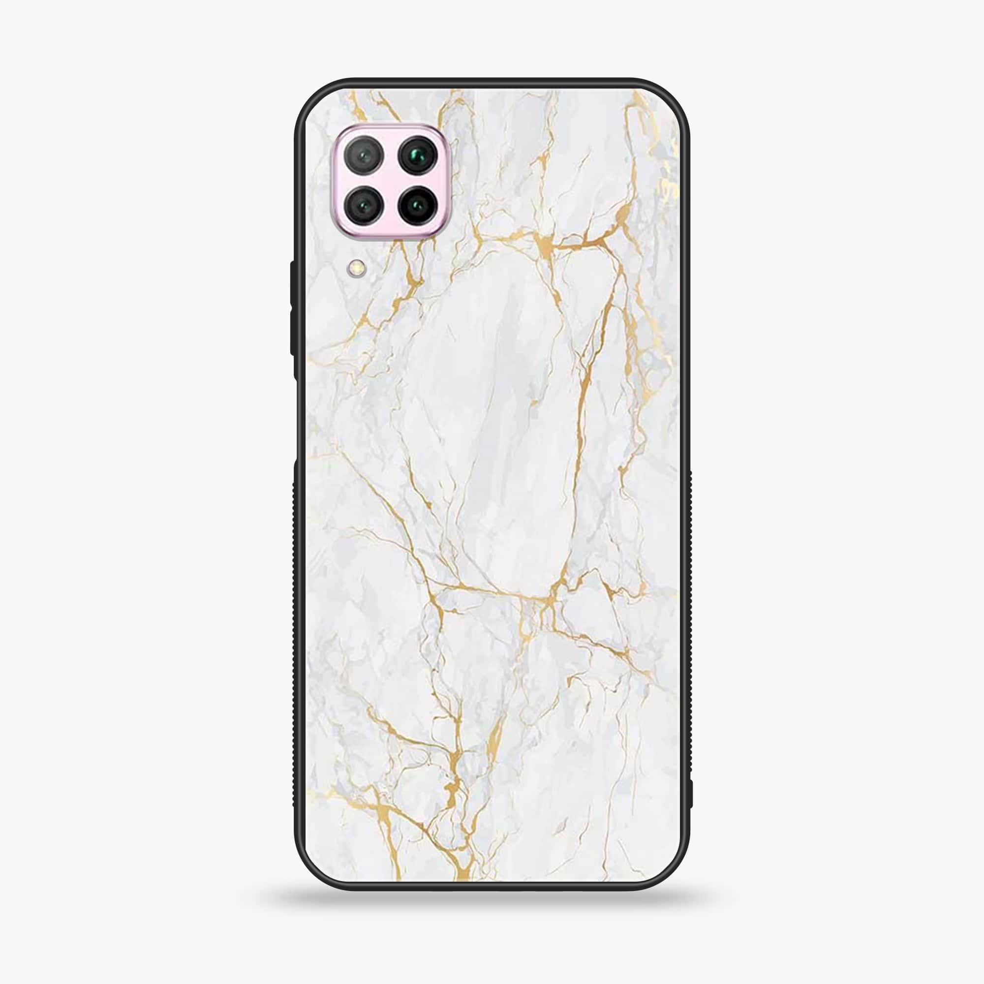 Huawei Nova 7i - White Marble Series - Premium Printed Glass soft Bumper shock Proof Case