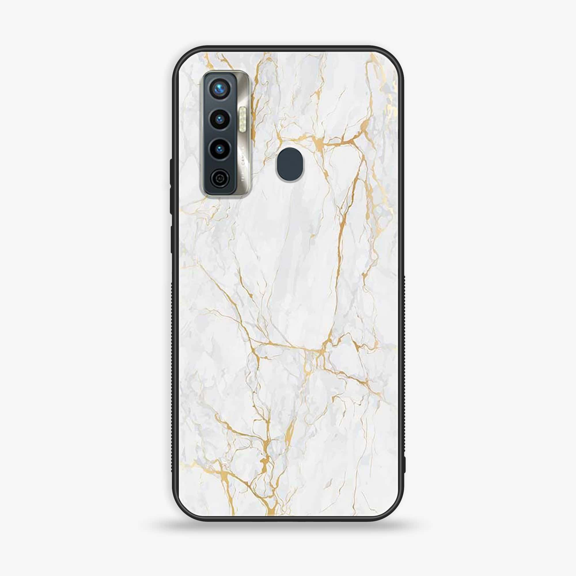 Tecno Camon 17 - White Marble Series - Premium Printed Glass soft Bumper shock Proof Case