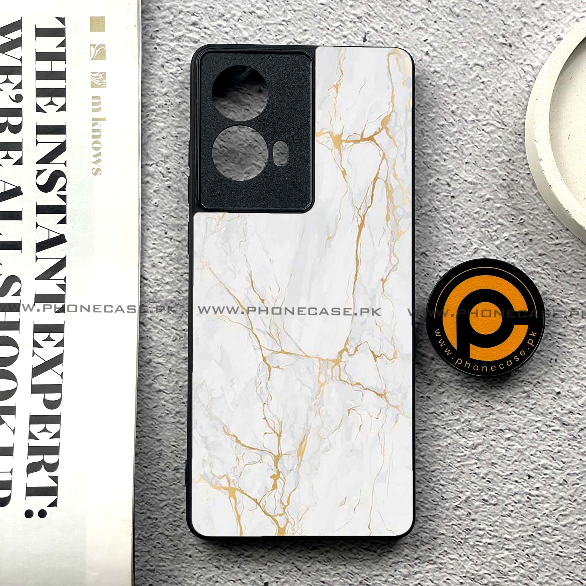 Moto G85 - White Marble series - Premium Printed Glass soft Bumper shock Proof Case
