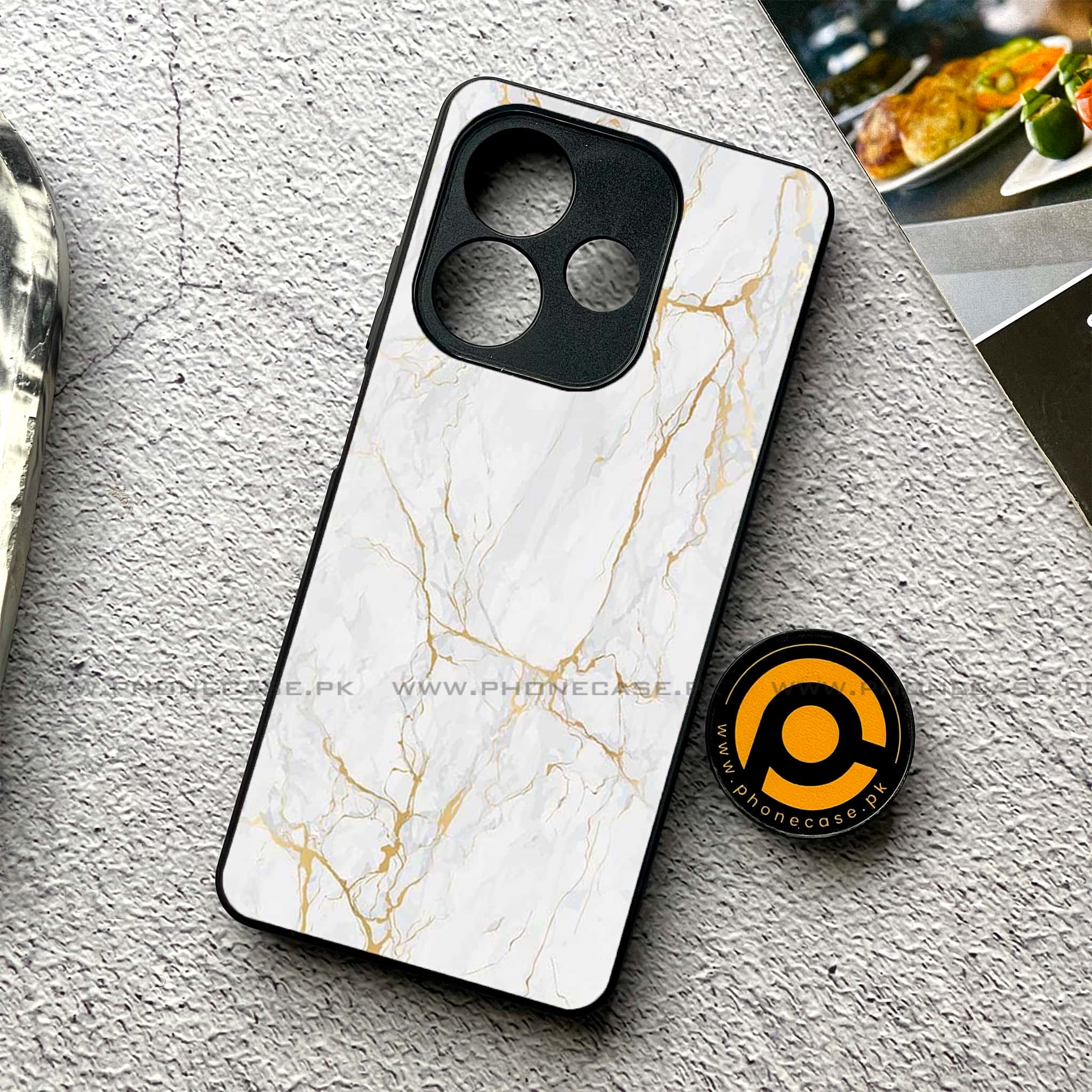 Oppo A5 Pro - White Marble series - Premium Metal Printed soft Bumper shock Proof Case