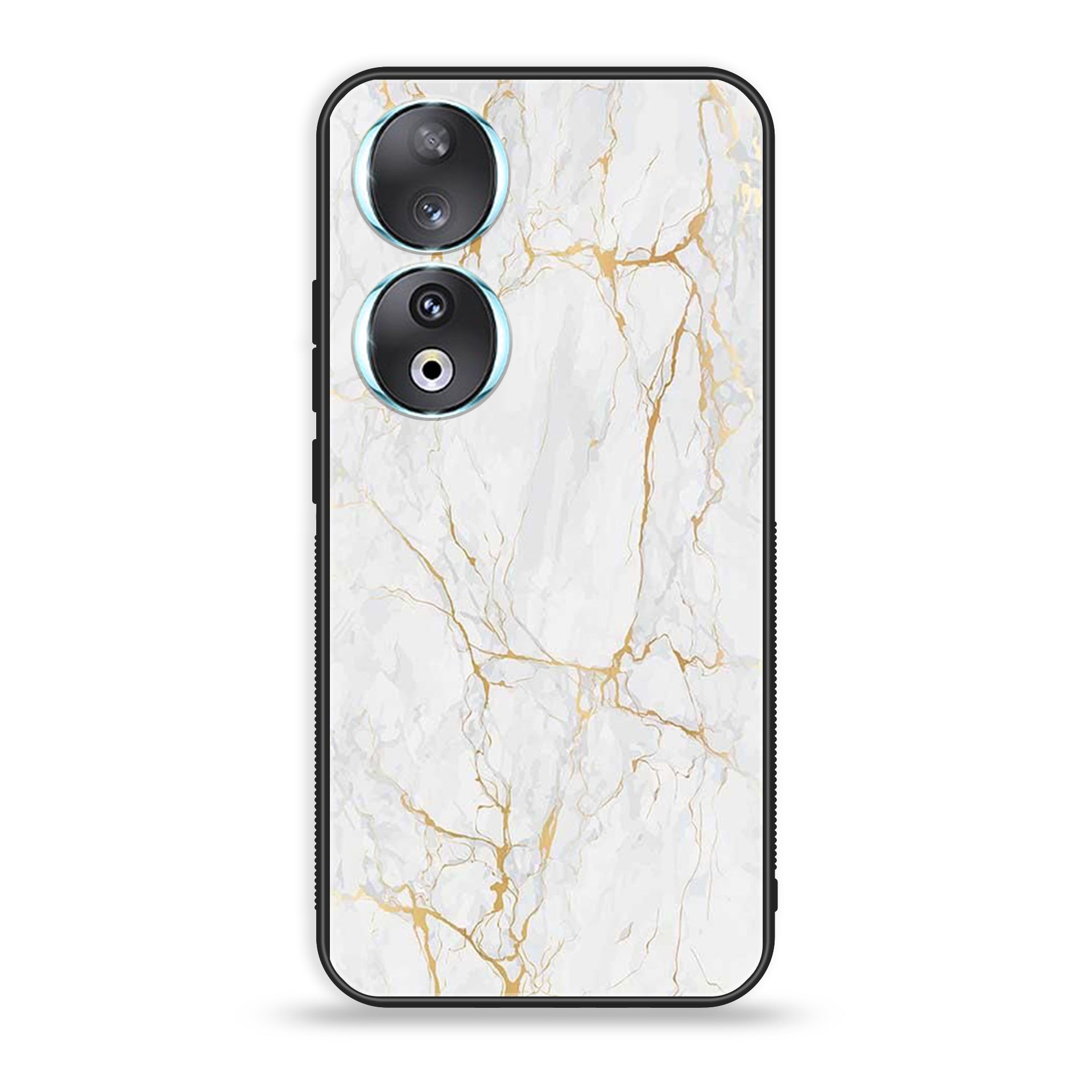 Huawei Honor 90 - White Marble series - Premium Printed Glass soft Bumper shock Proof Case