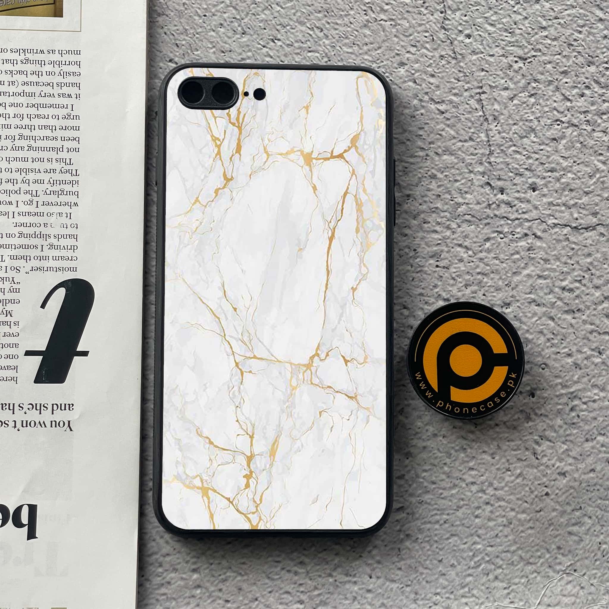 iPhone 7 Plus/ 8 Plus - White Marble Series - Premium Printed Glass soft Bumper shock Proof Case