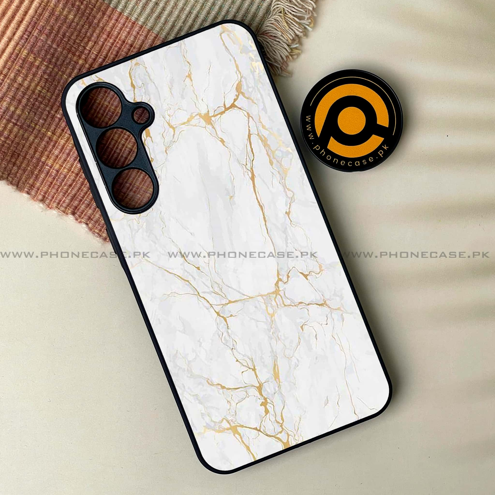 Galaxy A55 5G - White Marble series -  Premium Printed Metal soft Bumper shock Proof Case