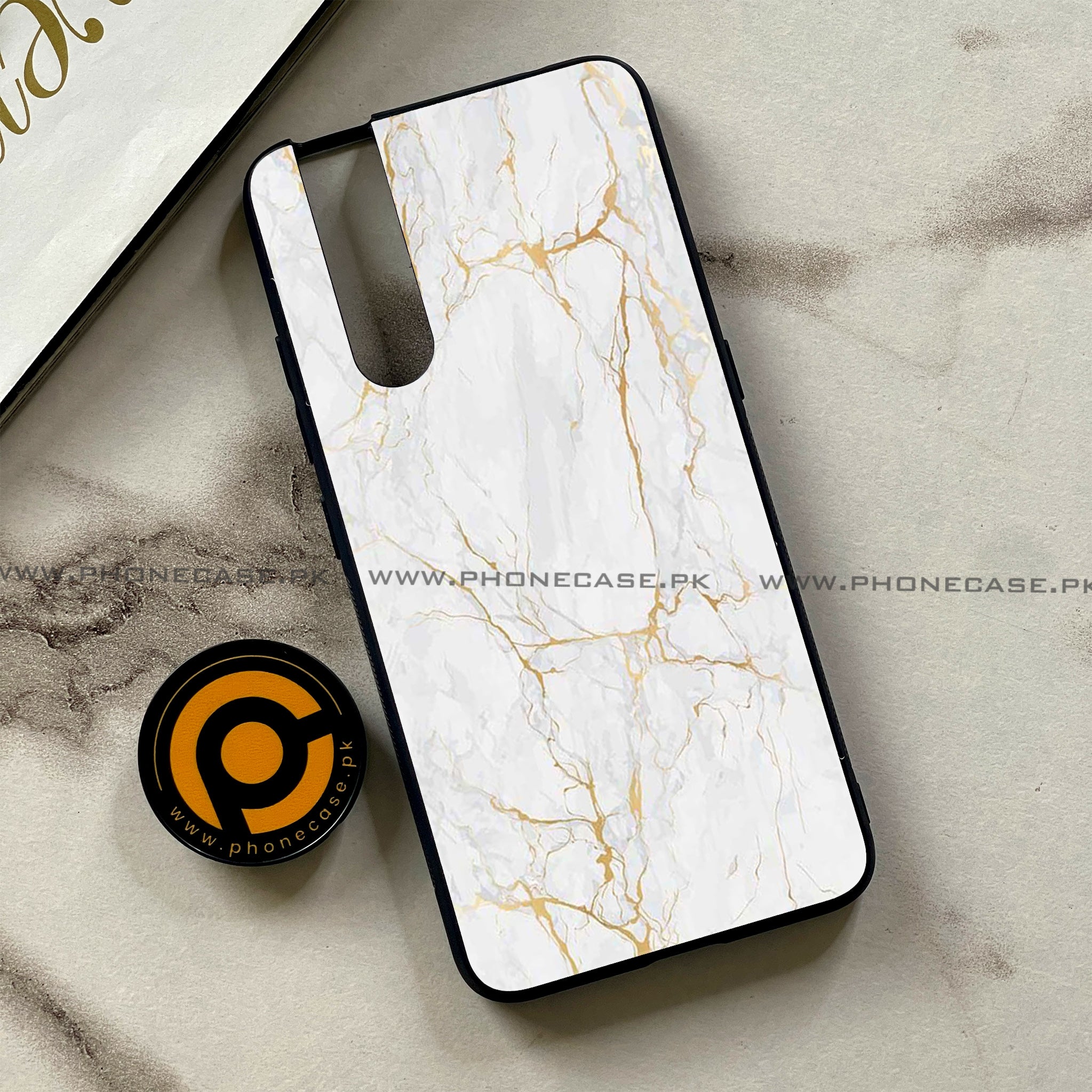 Vivo V15 Pro - White Marble Series - Premium Printed Glass soft Bumper shock Proof Case