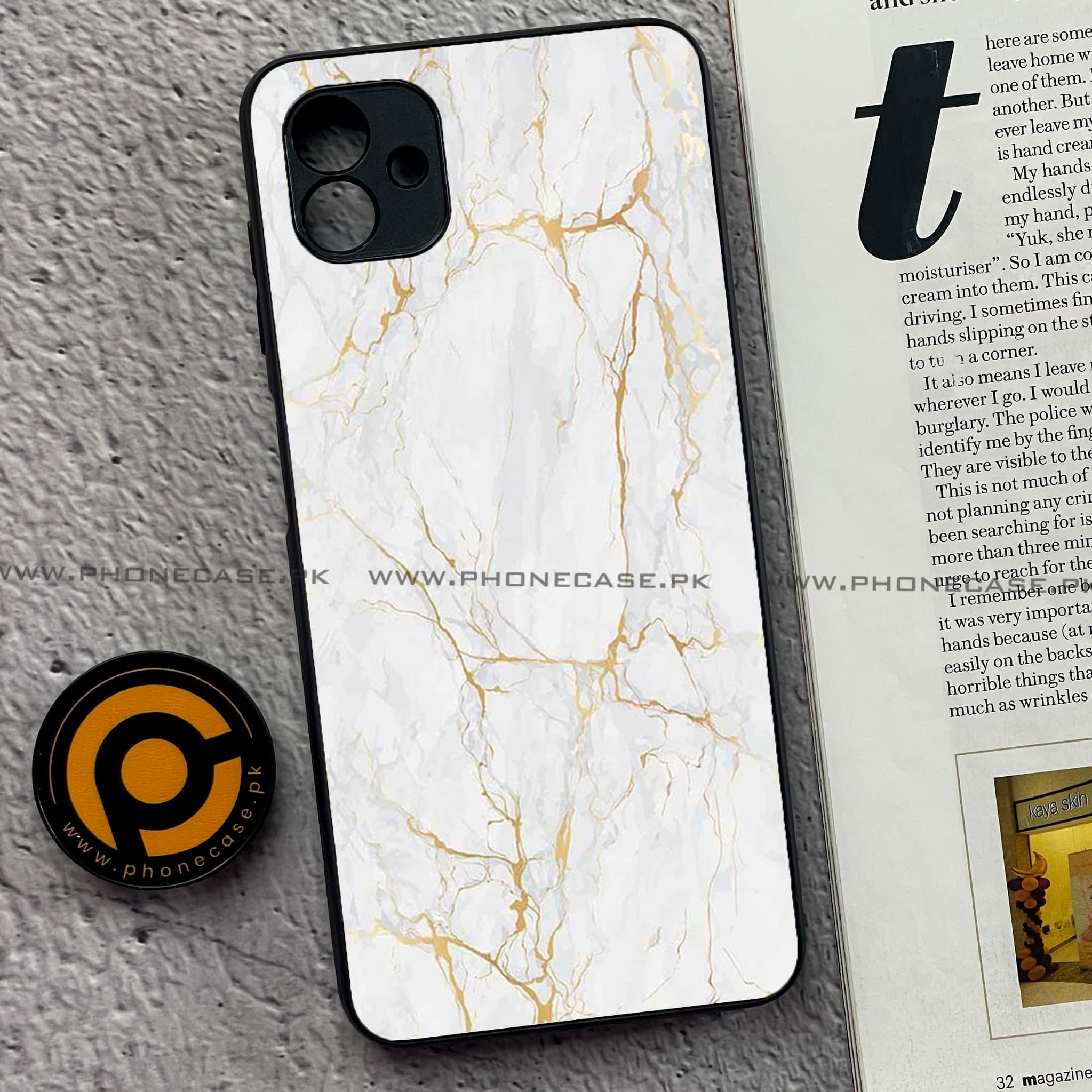 Samsung Galaxy A04 - White Marble Series - Premium Printed Glass soft Bumper shock Proof Case