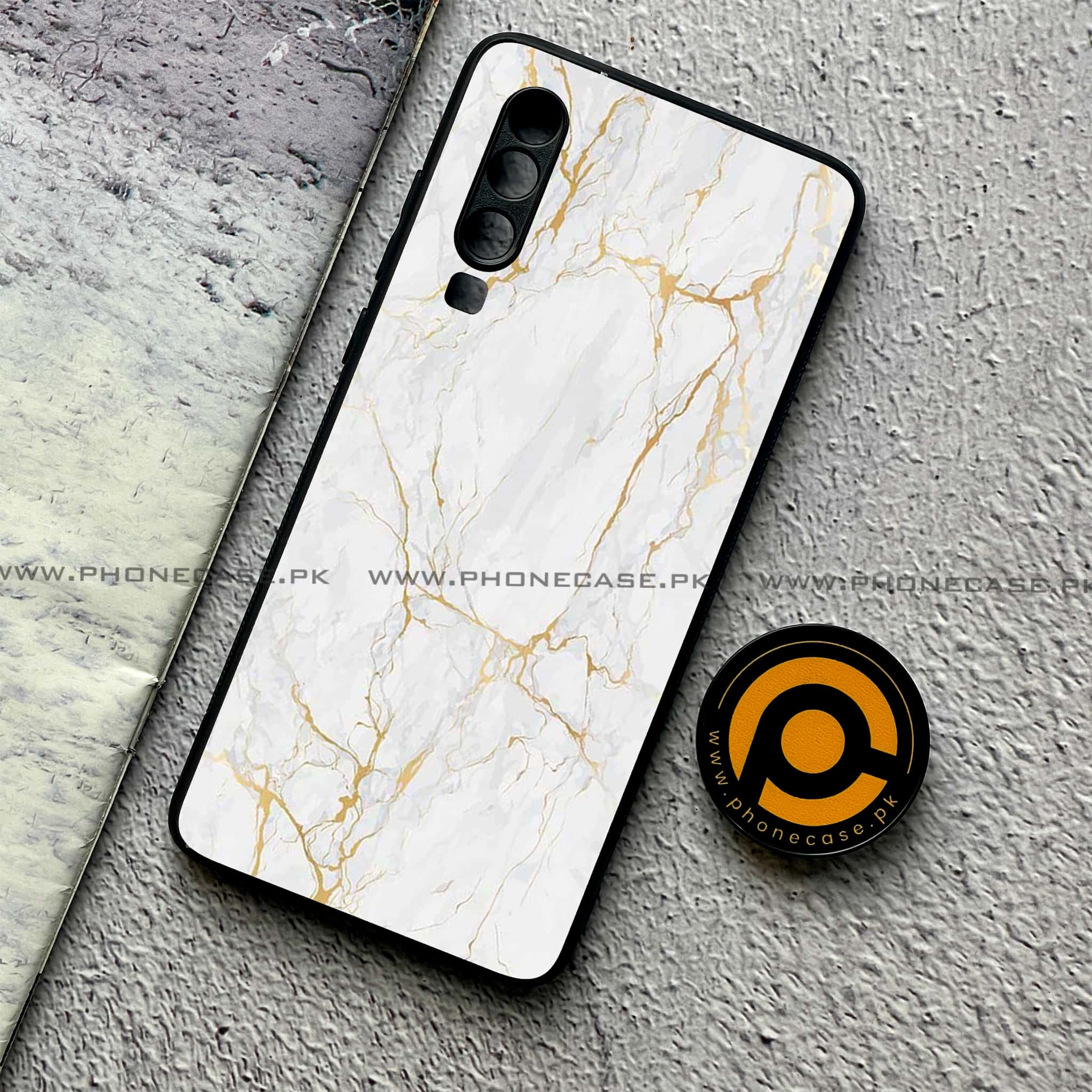 Huawei P30 - White Marble Series - Premium Printed Glass soft Bumper shock Proof Case