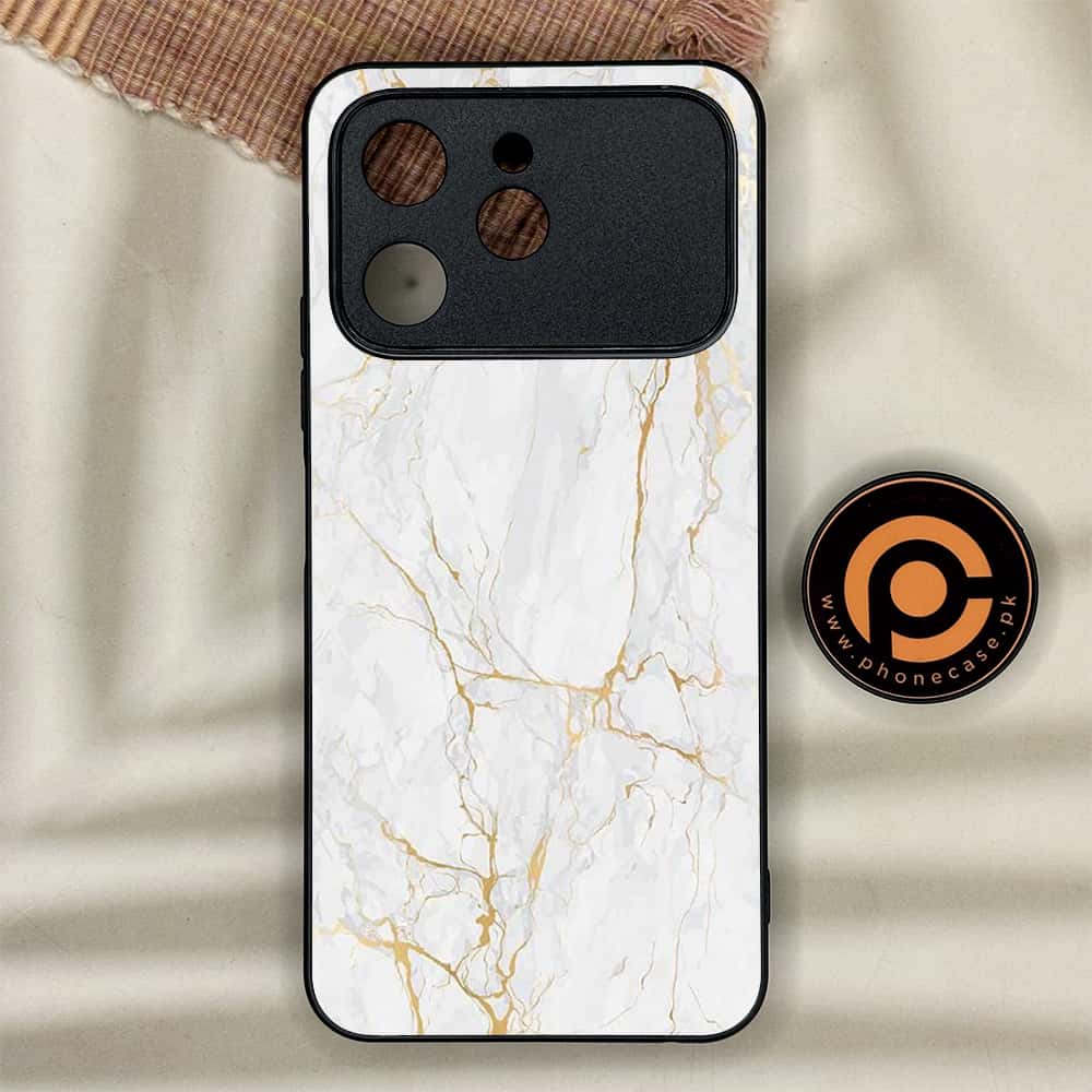 Tecno Spark 40 - White Marble Series - Premium Metal Printed soft Bumper shock Proof Case