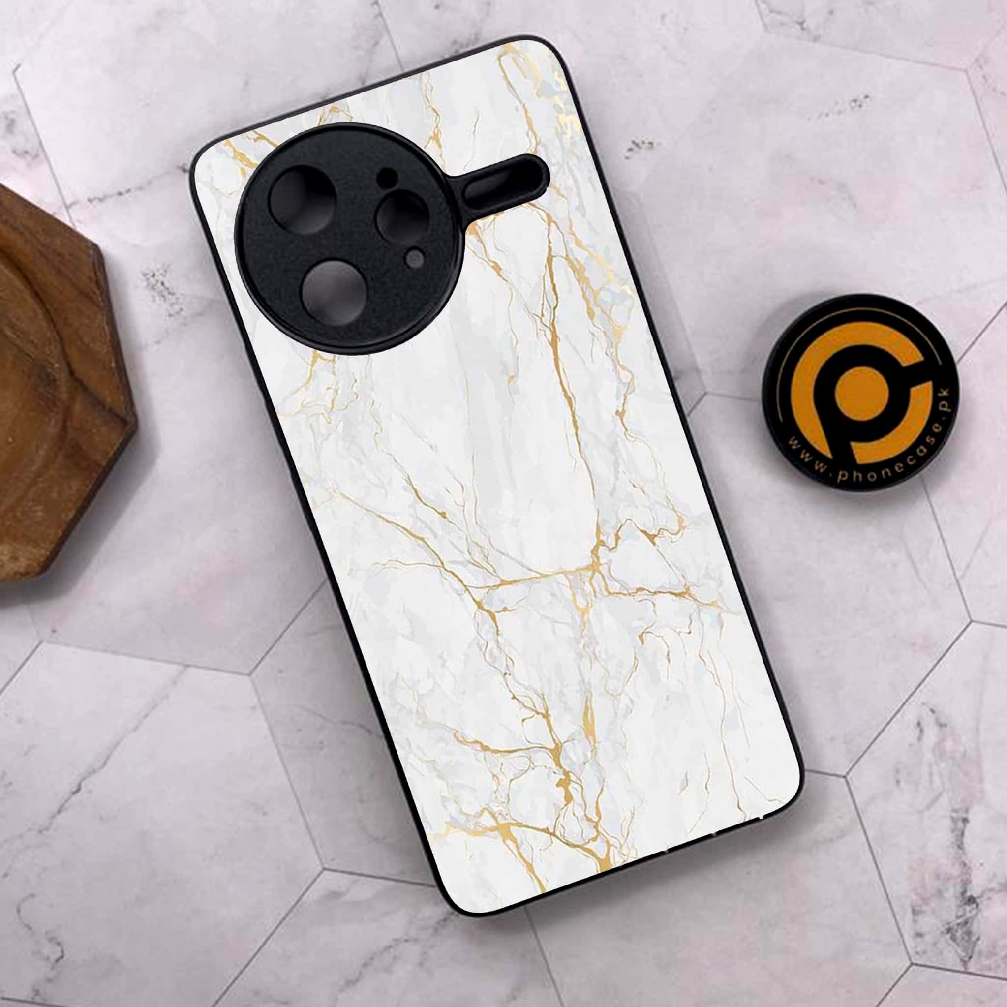 Xiaomi Poco F7 Ultra 5G - White Marble Series - Premium Metal Printed soft Bumper shock Proof Case