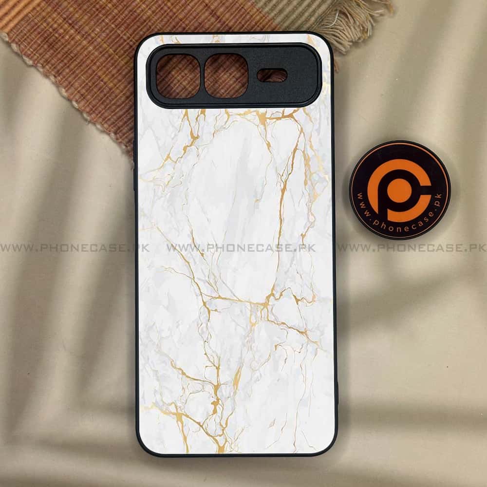 Infinix Smart 10 Plus - White Marble Series - Premium Metal Printed soft Bumper shock Proof Case
