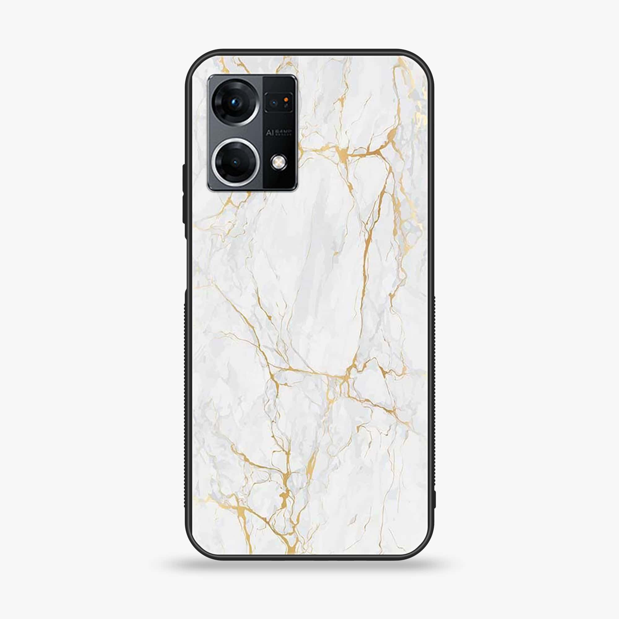 Oppo Reno 7 - White Marble series - Premium Printed Glass soft Bumper shock Proof Case