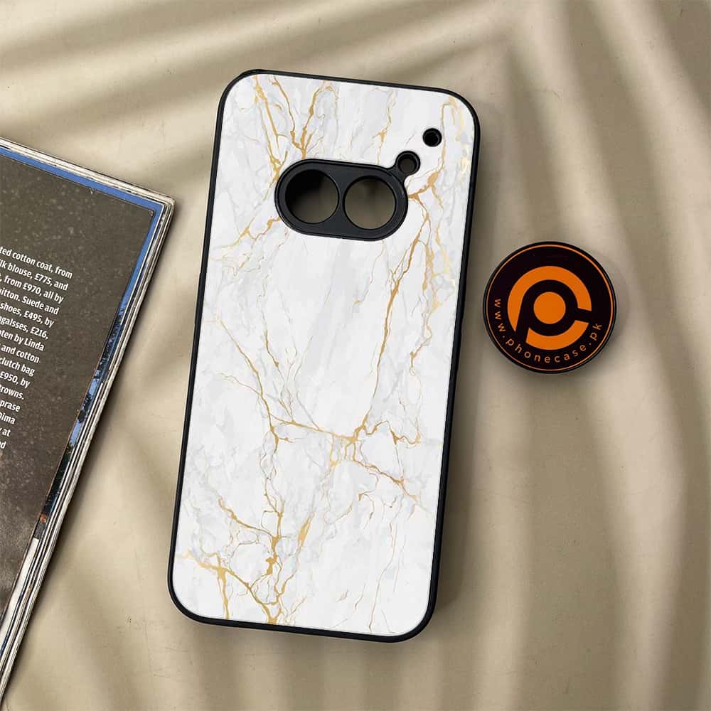 Nothing Phone (2a) - White Marble Series - Premium Metal Printed soft Bumper Shock Proof Case