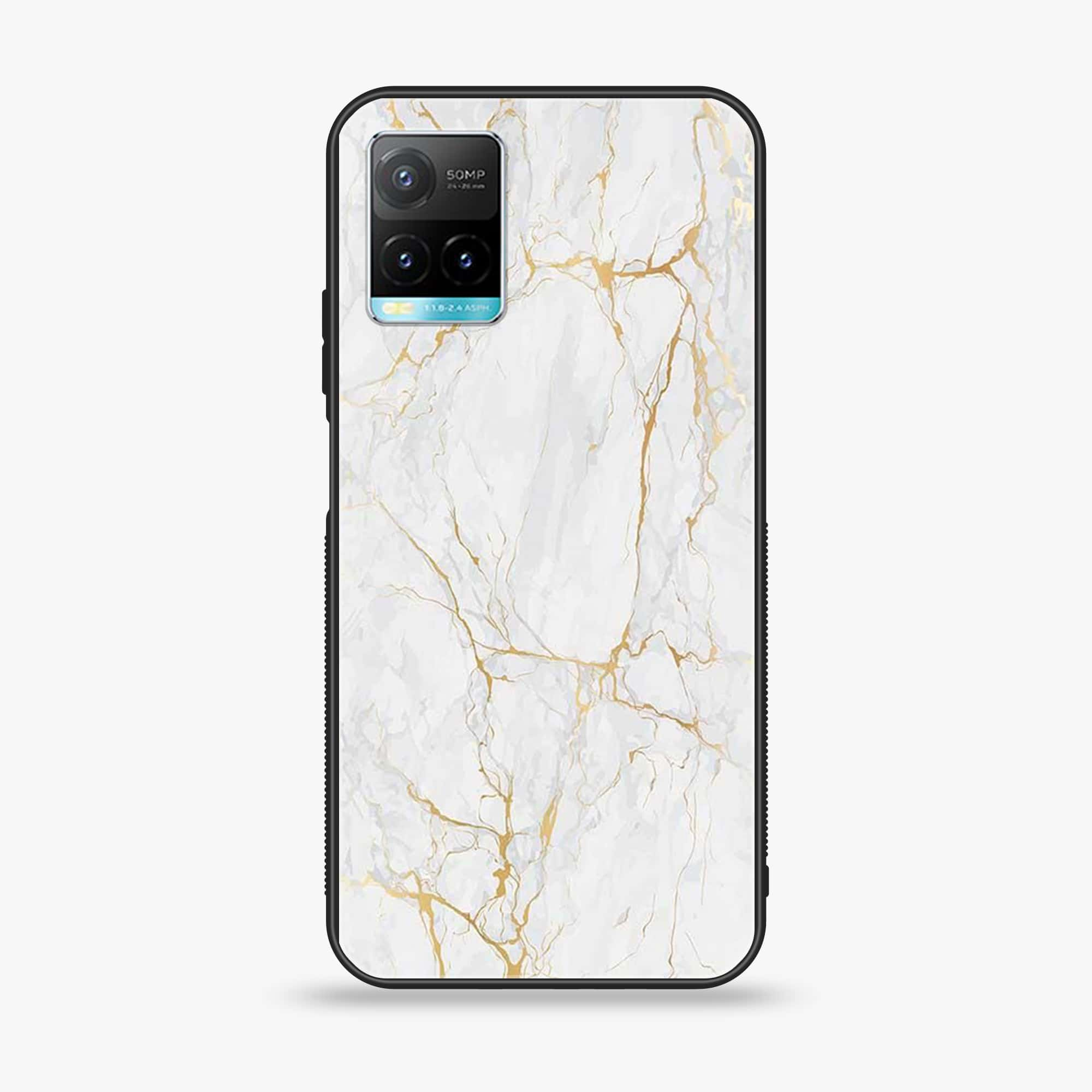 Vivo Y33T White Marble Series  Premium Printed Glass soft Bumper shock Proof Case