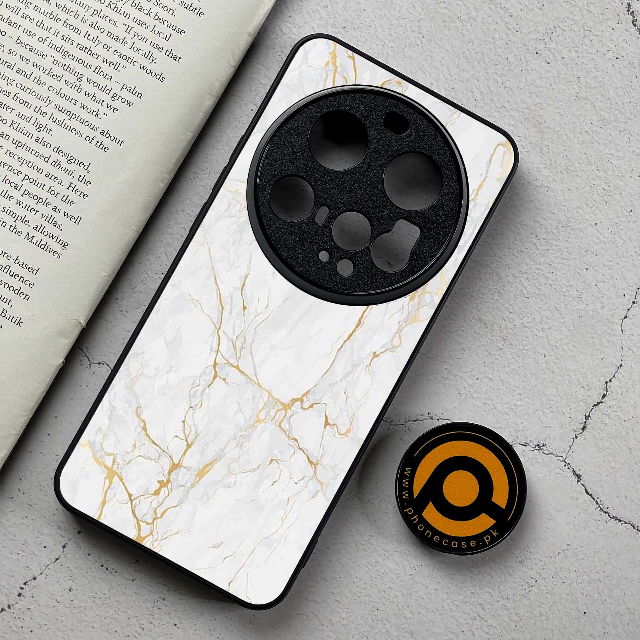 Xiaomi 15 Ultra - White Marble Series - Premium Metal Printed Soft Bumper Shockproof Case