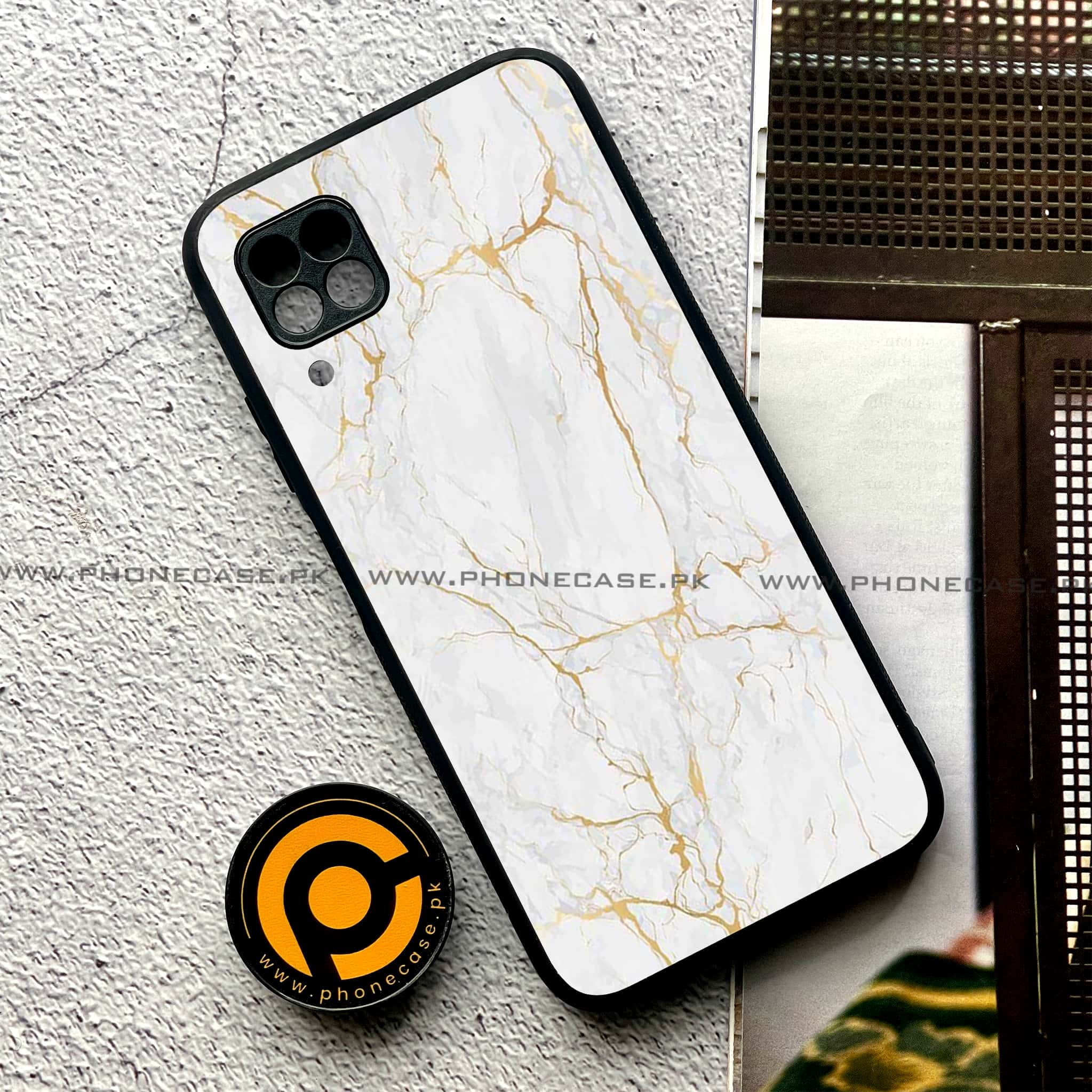 Huawei P40 Lite - White Marble Series - Premium Printed Glass soft Bumper shock Proof Case