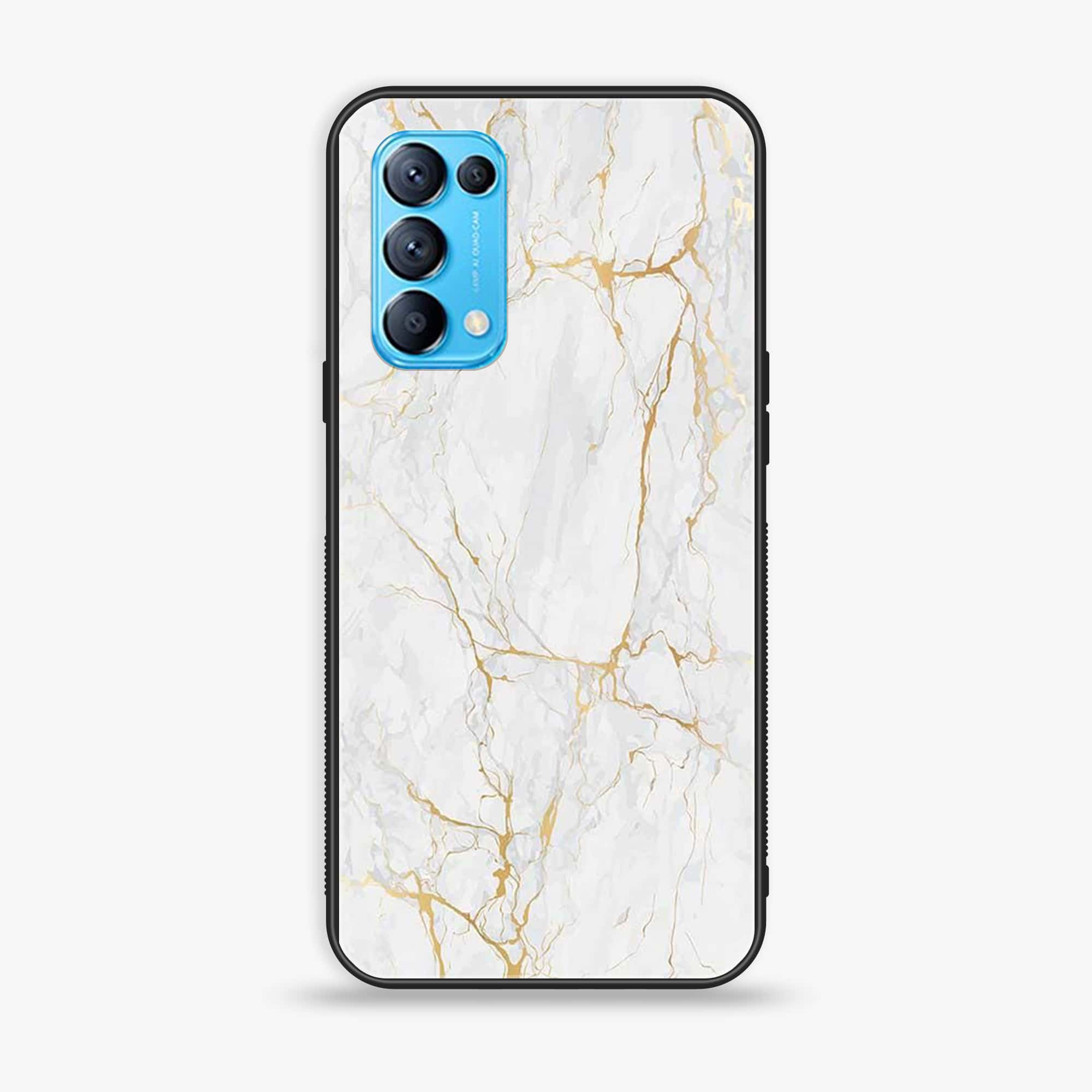 Oppo Reno 5 - White Marble Series - Premium Printed Glass soft Bumper shock Proof Case