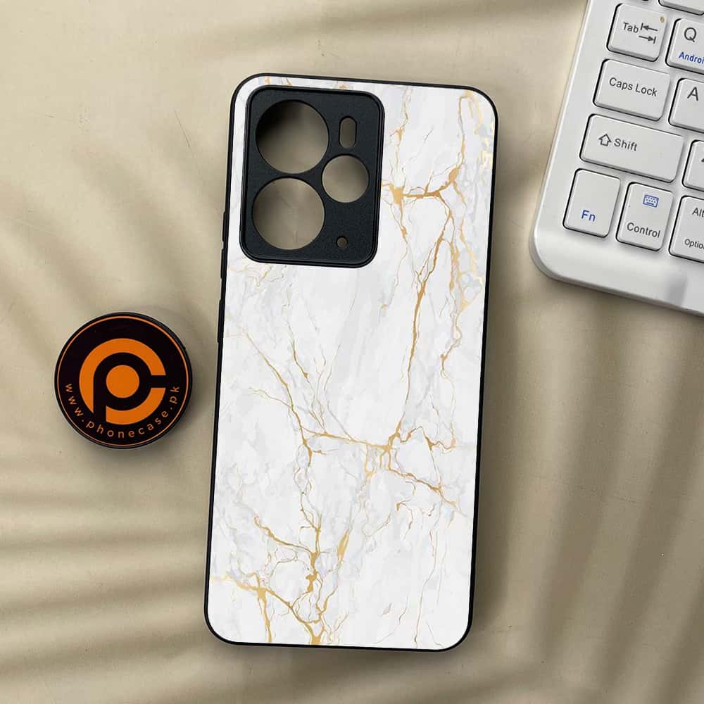 Realme 14T 5G - White Marble series - Premium Metal Printed soft Bumper Shock Proof Case