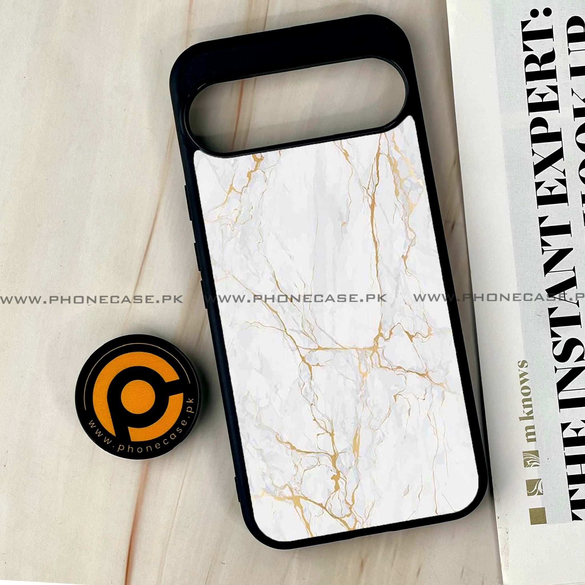 Google Pixel 9 Pro XL - White Marble series - Premium Metal Printed soft Bumper Shock Proof Case