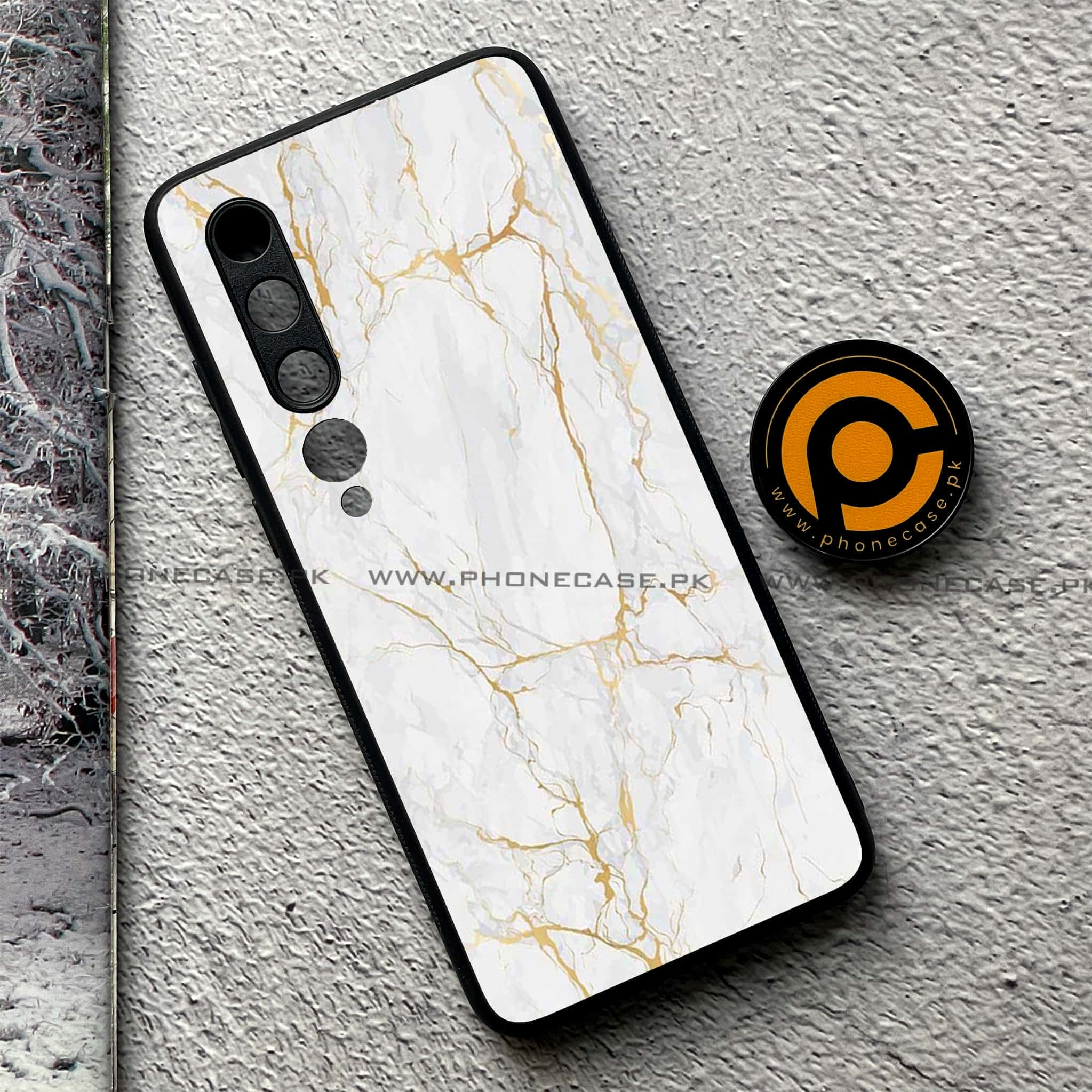 Xiaomi Mi 10 - White Marble Series - Premium Printed Glass soft Bumper shock Proof Case