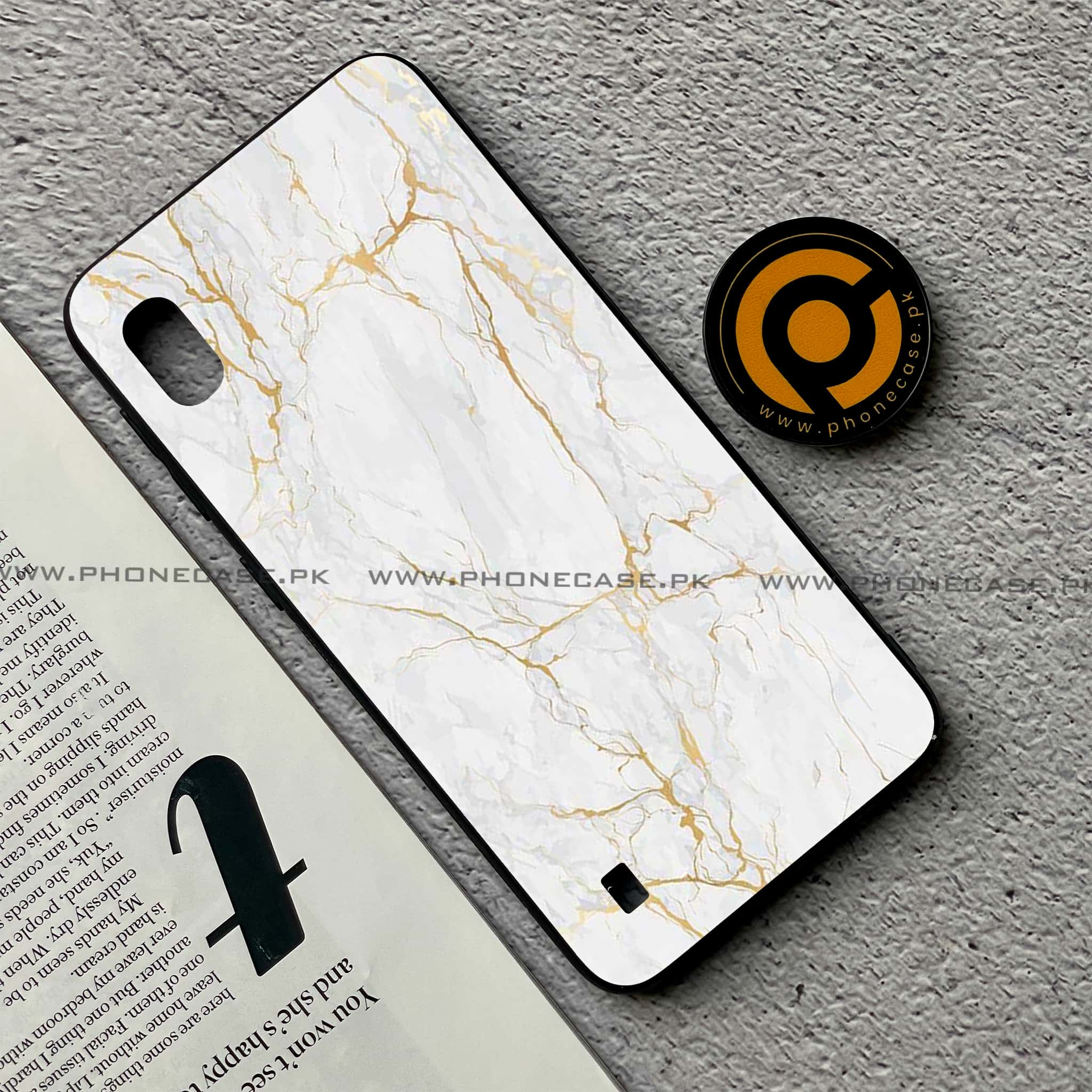 Samsung Galaxy A10 - White Marble Series - Premium Printed Glass soft Bumper shock Proof Case