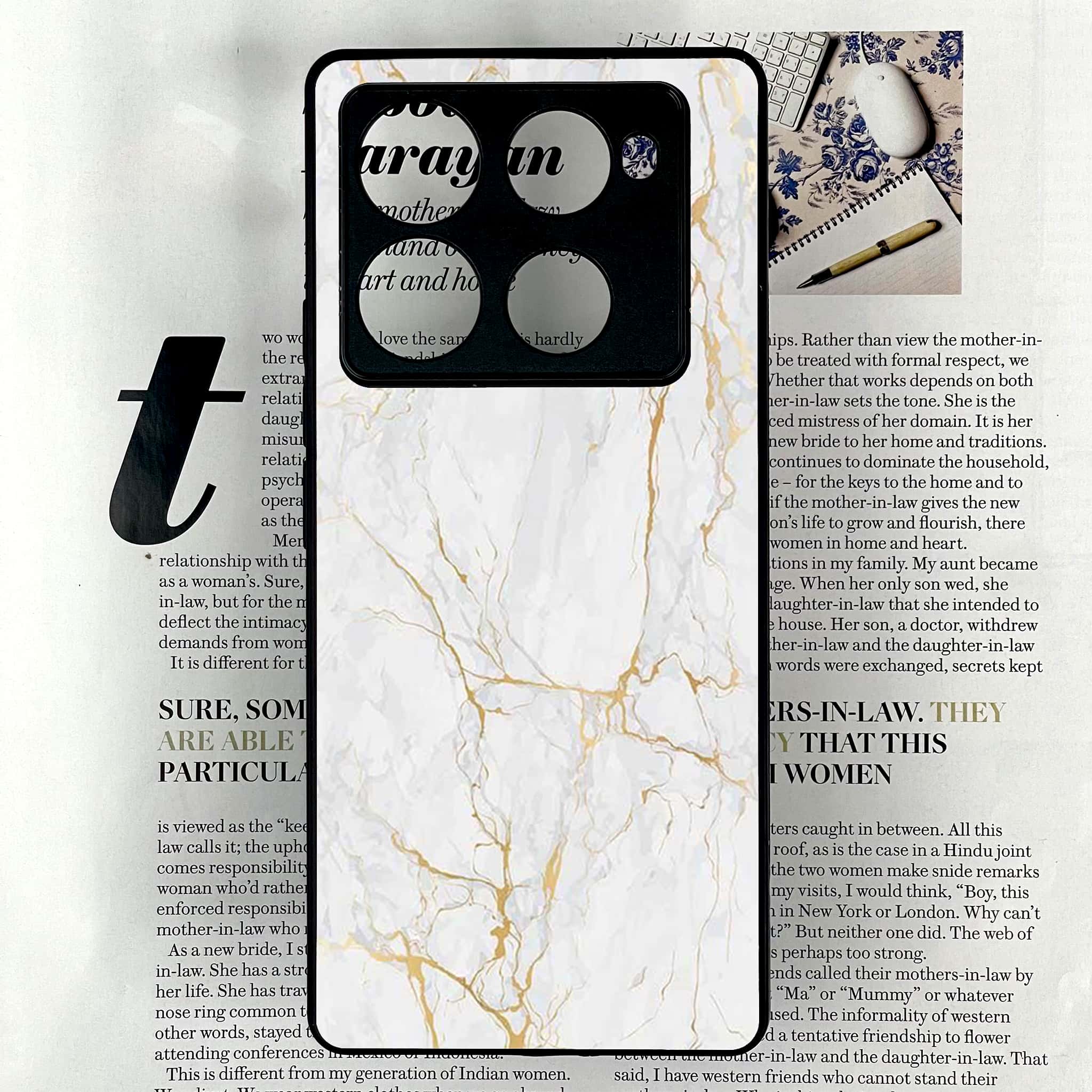 Infinix Note 40 Pro Plus - White Marble series - Premium Metal Printed soft Bumper shock Proof Case