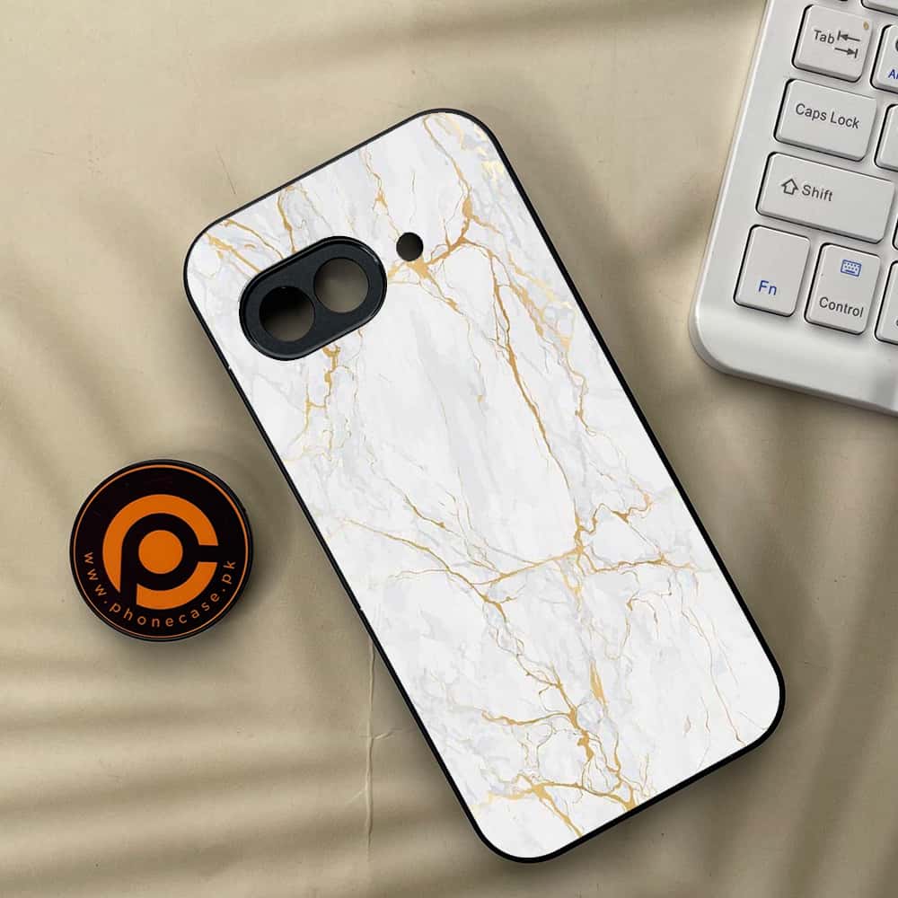 Google Pixel 9a - White Marble series - Premium Metal Printed soft Bumper Shock Proof Case