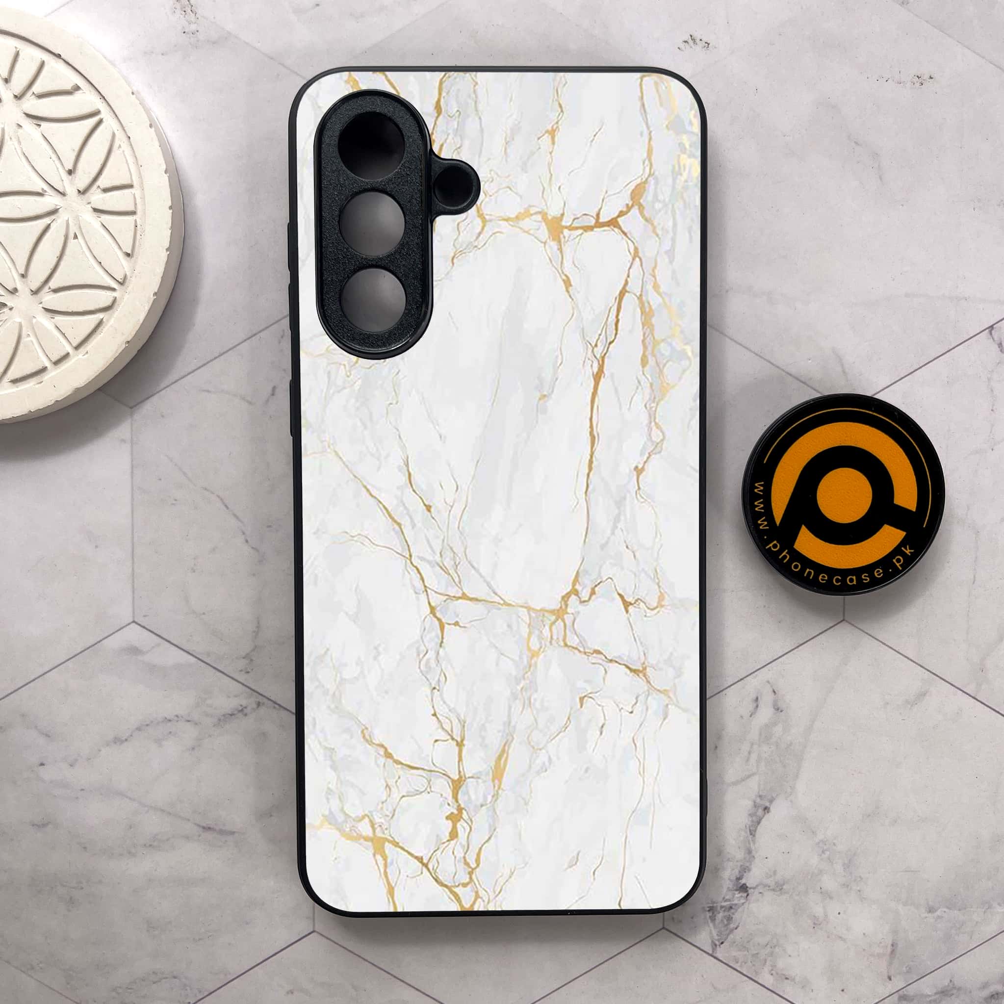 Samsung Galaxy A26 5G - White Marble series - Premium Metal Printed soft Bumper shock Proof Case