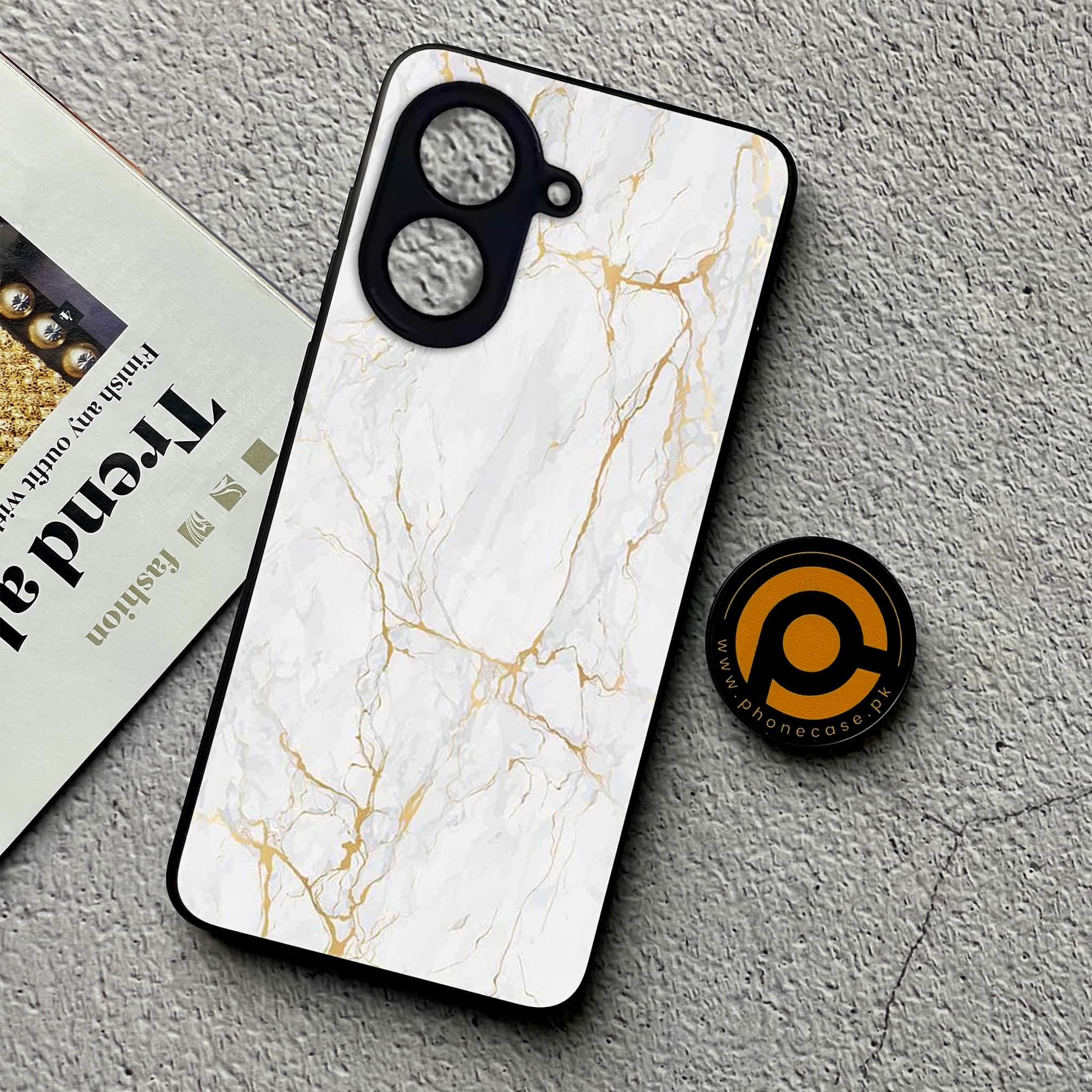 Xiaomi Redmi A5 - White Marble Series - Premium Metal Printed soft Bumper shock Proof Case