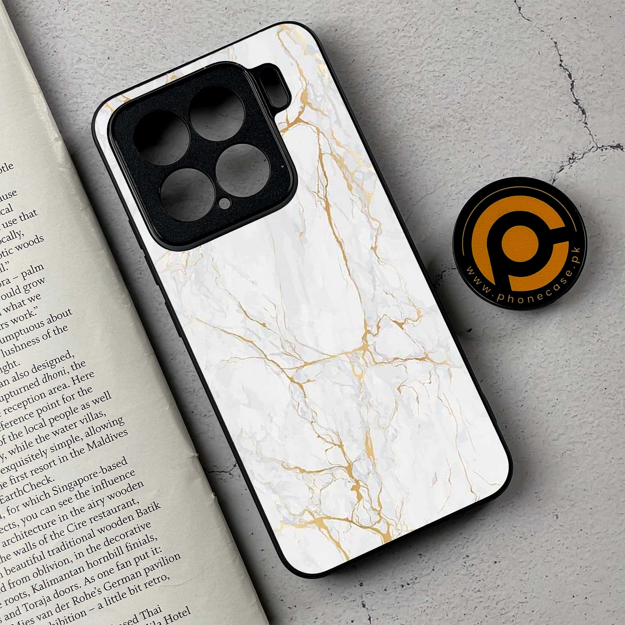 Xiaomi 15 - White Marble series - Premium Metal Printed soft Bumper shock Proof Case