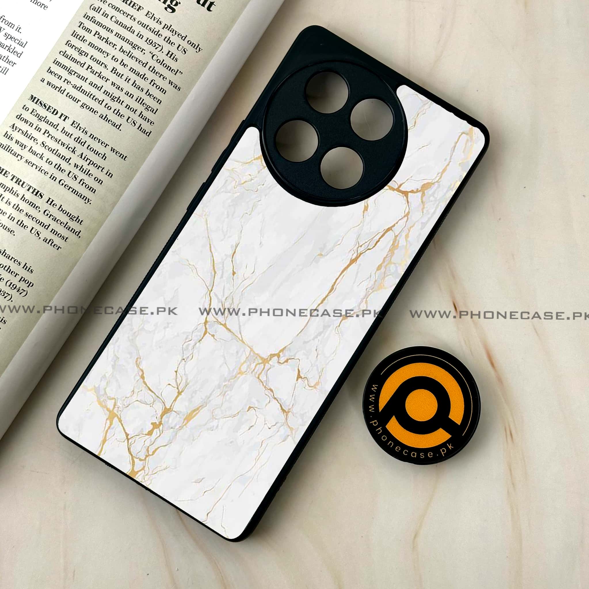 Tecno Camon 30s - White Marble series - Premium Metal Printed soft Bumper shock Proof Case