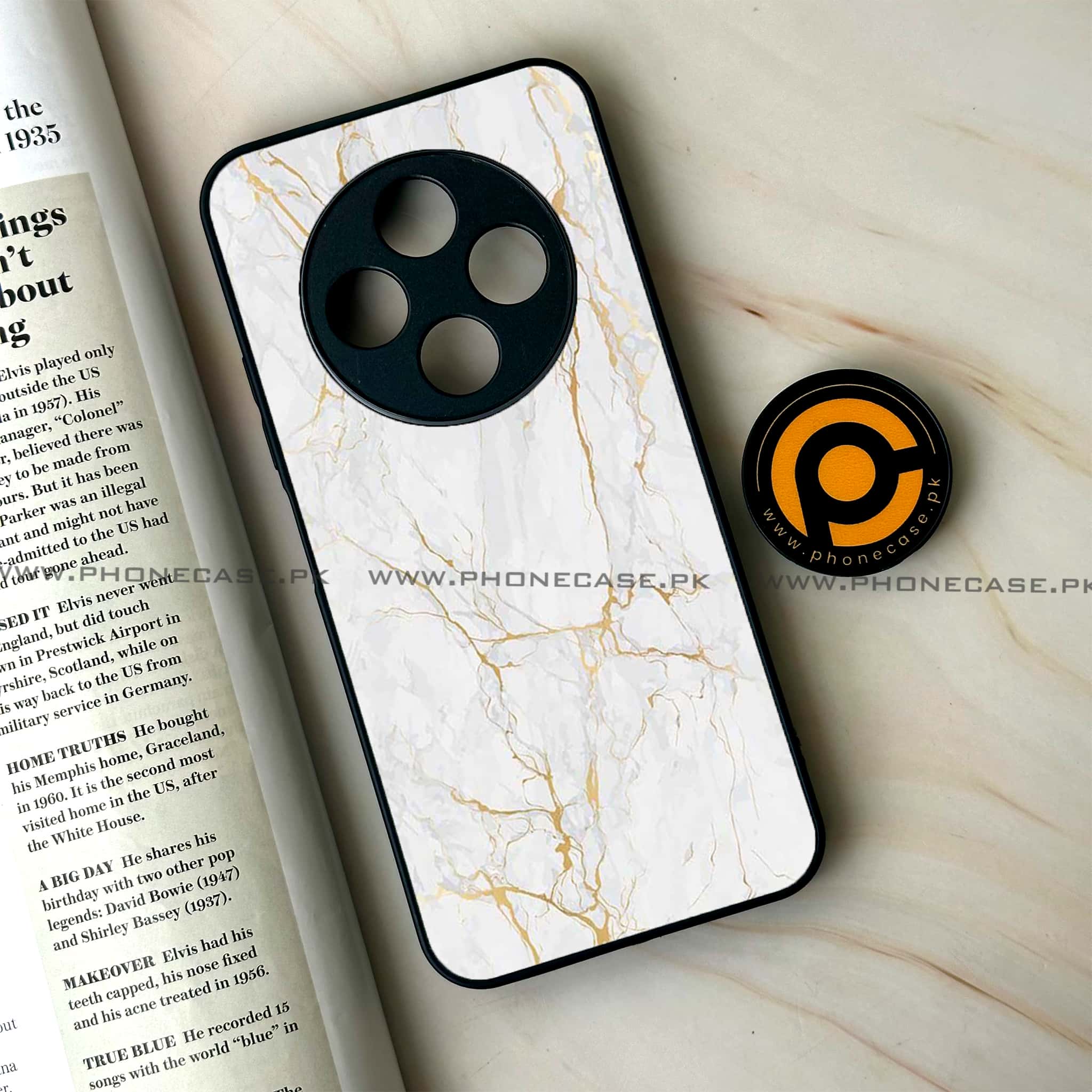 Oppo F27 Pro - White Marble series - Premium Metal Printed soft Bumper Shock Proof Case