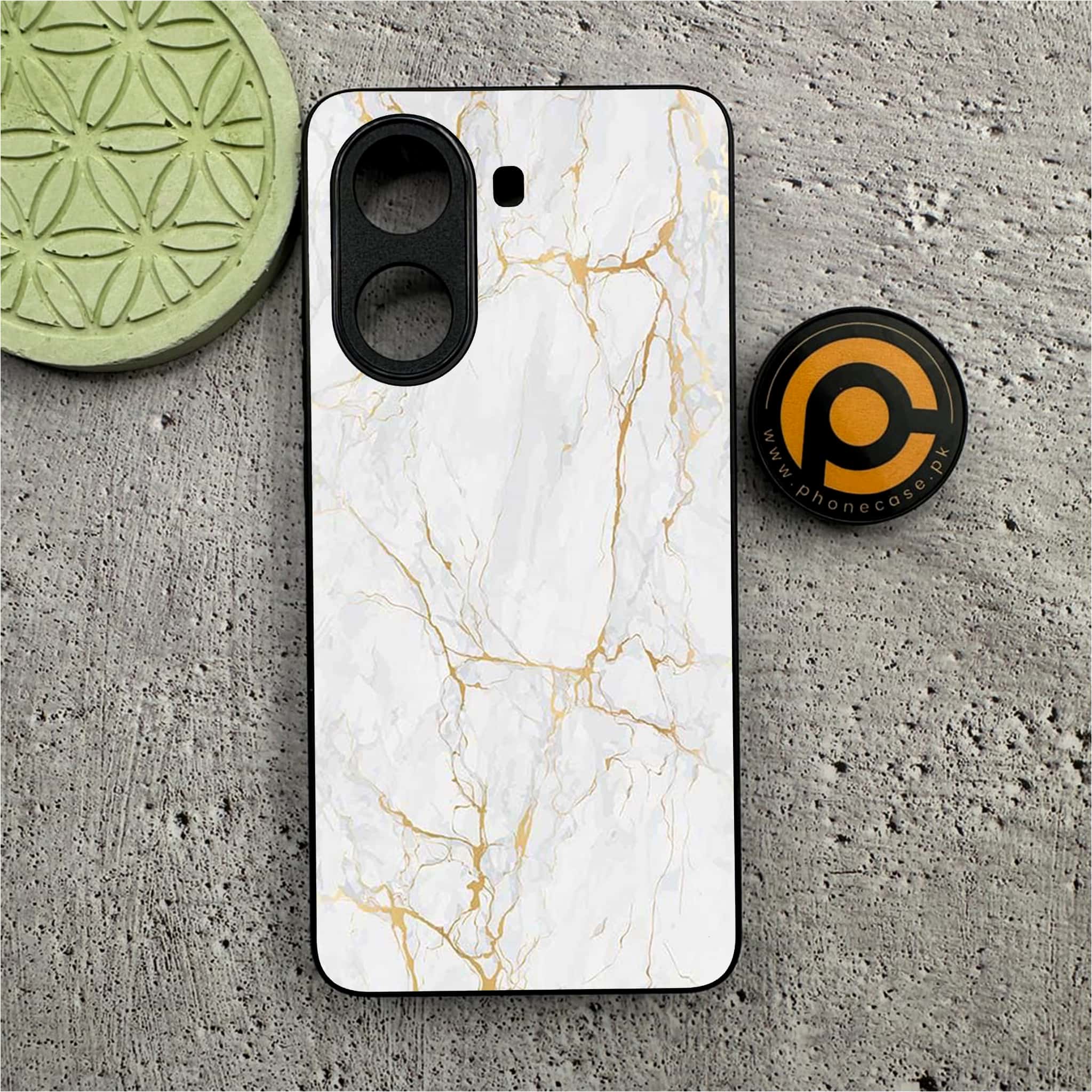 Xiaomi Redmi Turbo 4 - White Marble series - Premium Metal Printed soft Bumper shock Proof Case