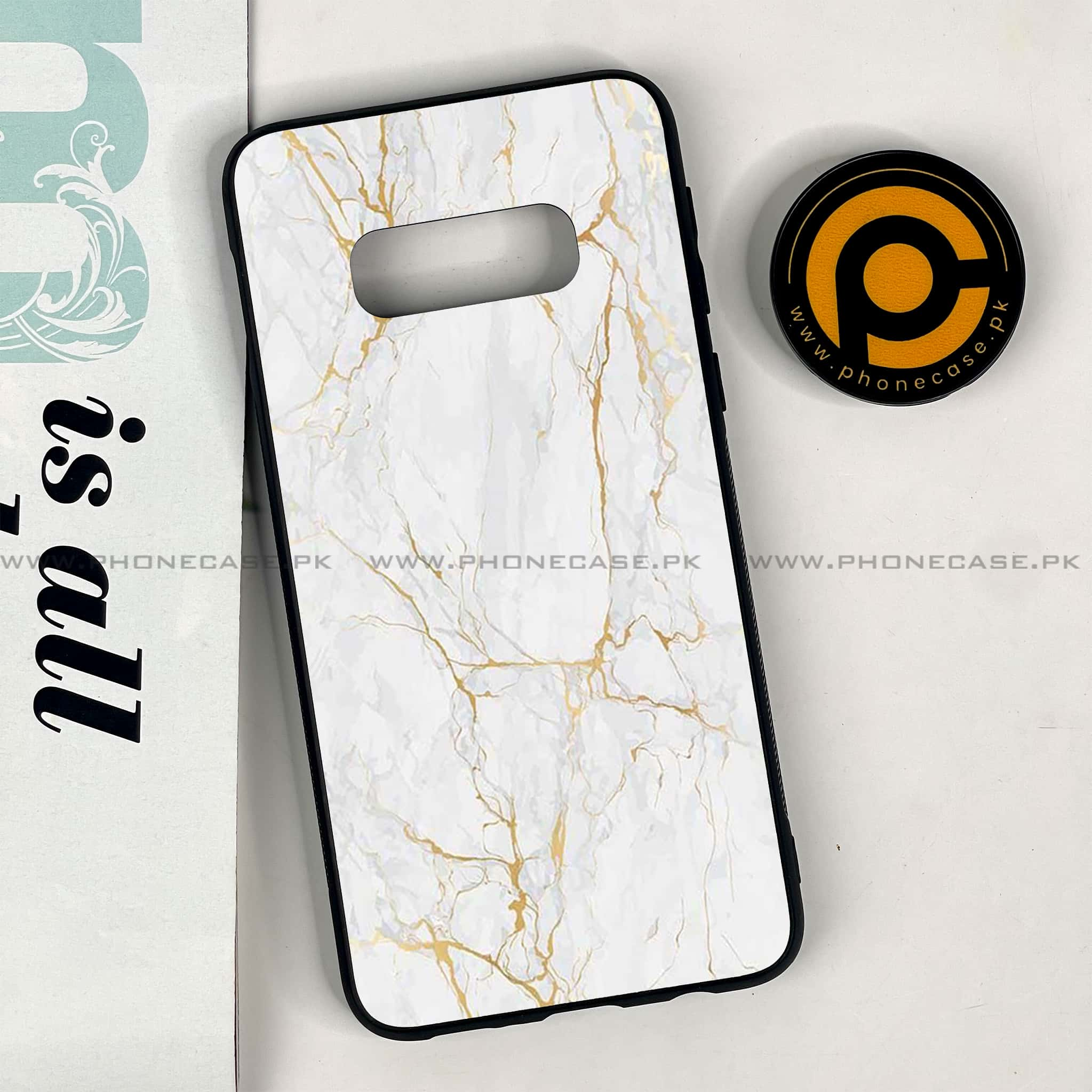 Galaxy S10e - White Marble series - Premium Printed Glass soft Bumper shock Proof Case