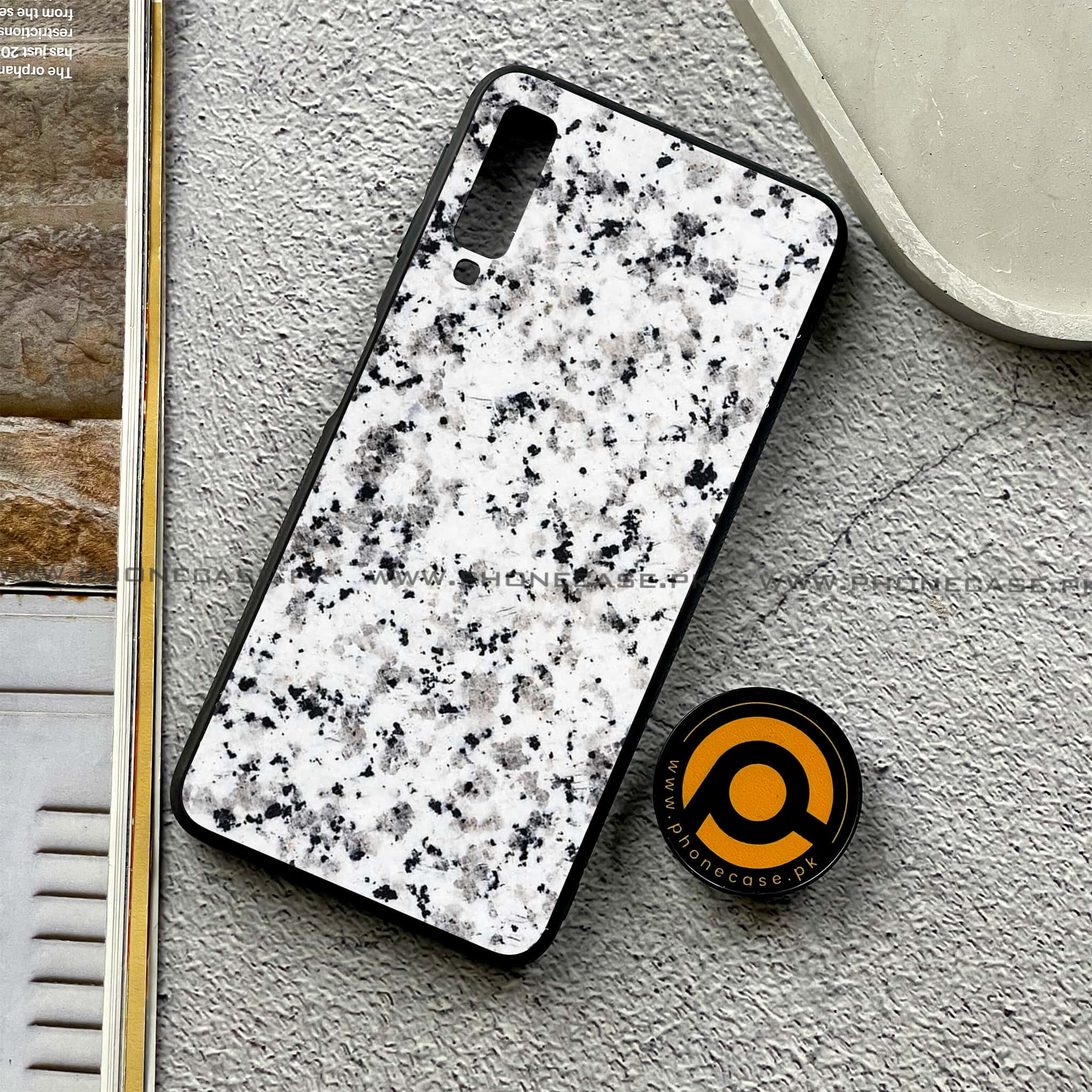 Galaxy A7 2018 - White Marble series - Premium Printed Metal soft Bumper shock Proof Case