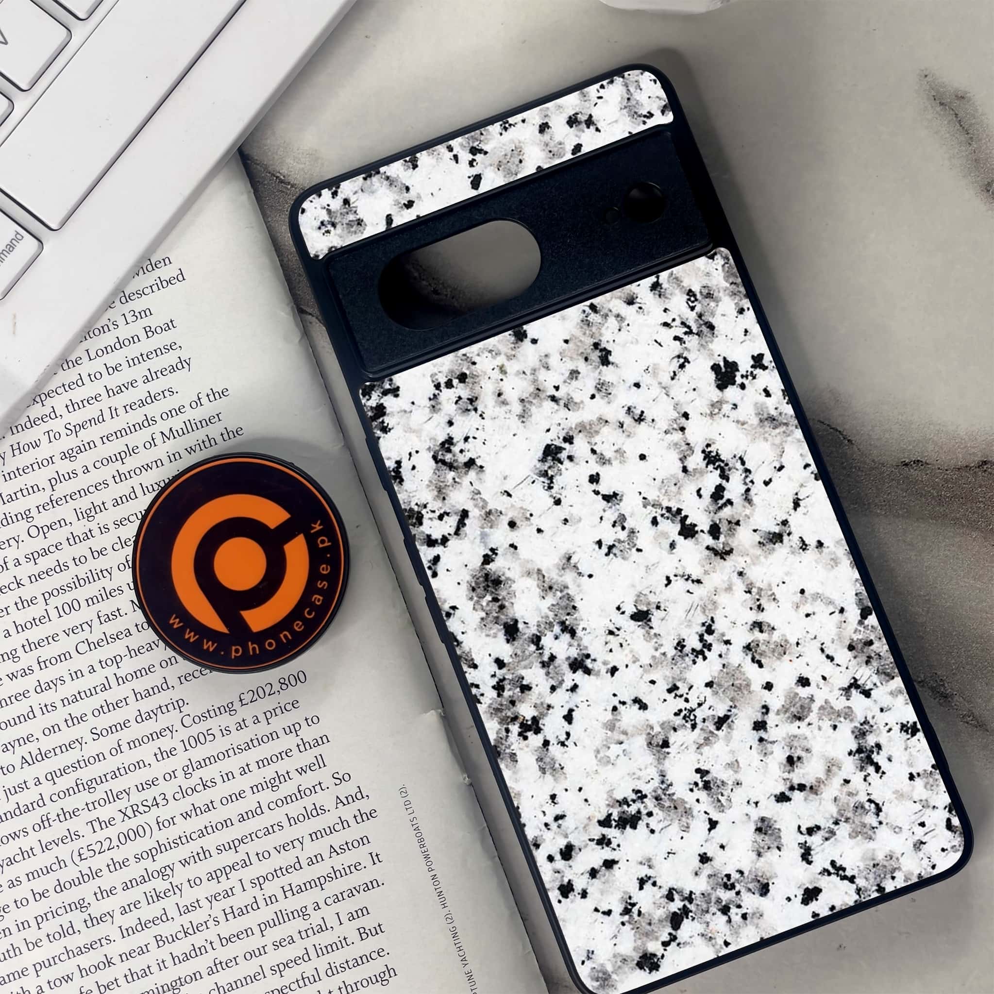 Google Pixel 7 - White Marble Series - Premium Metal Printed soft Bumper Shock Proof Case