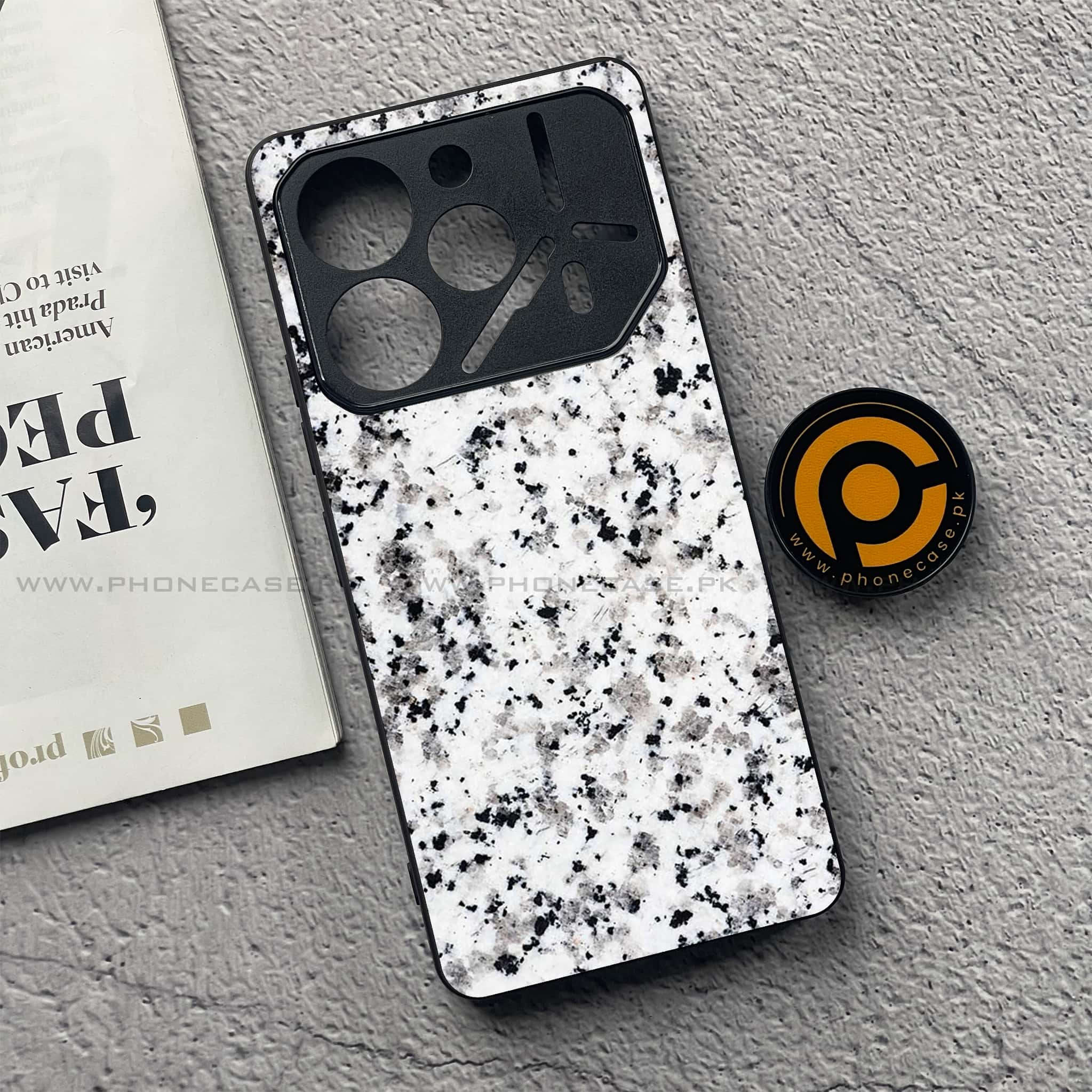 Tecno Pova 6 Pro - White Marble Series - Premium Printed Glass soft Bumper shock Proof Case