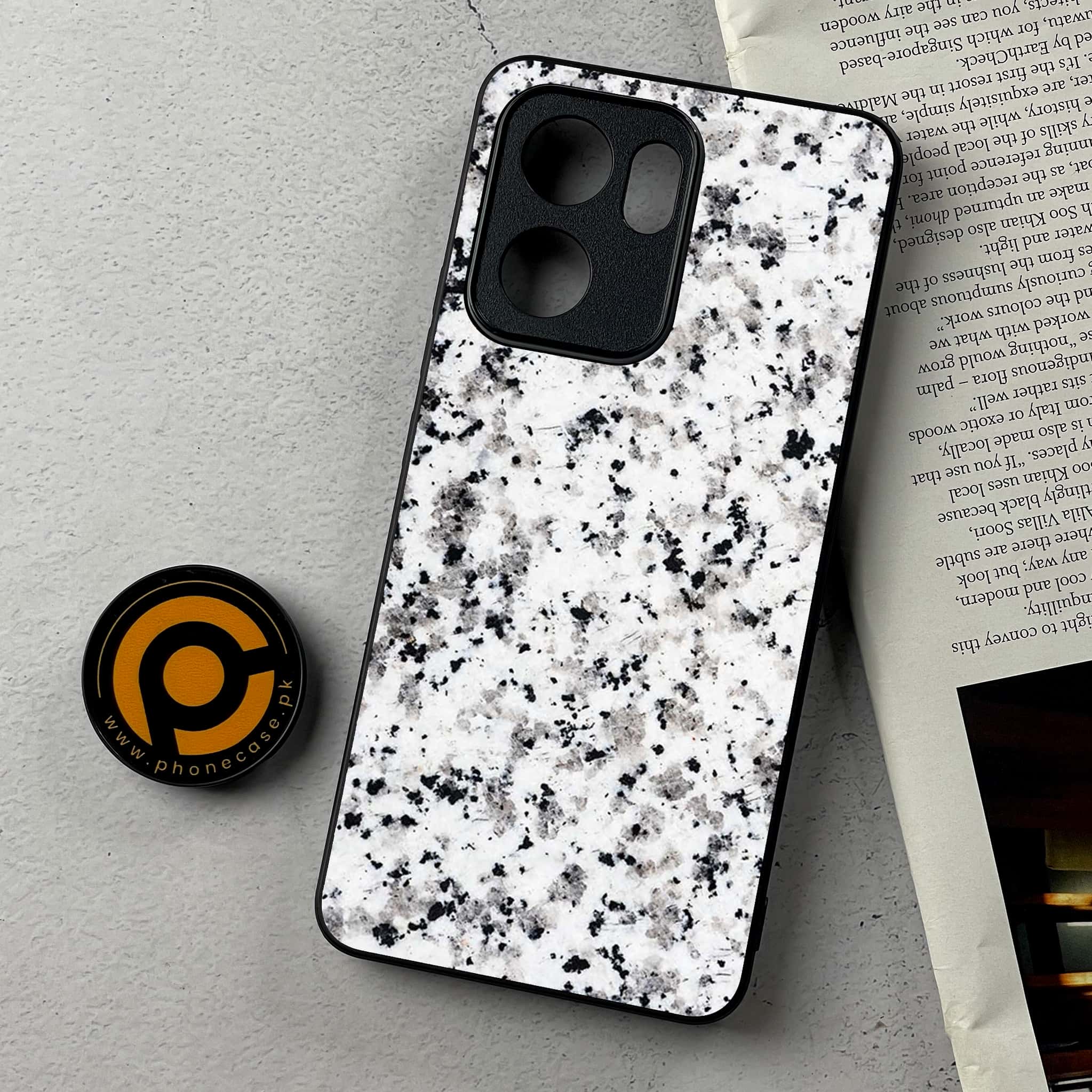 Oppo Reno 13F - White Marble Series - Premium Metal Printed Soft Bumper Shockproof Case