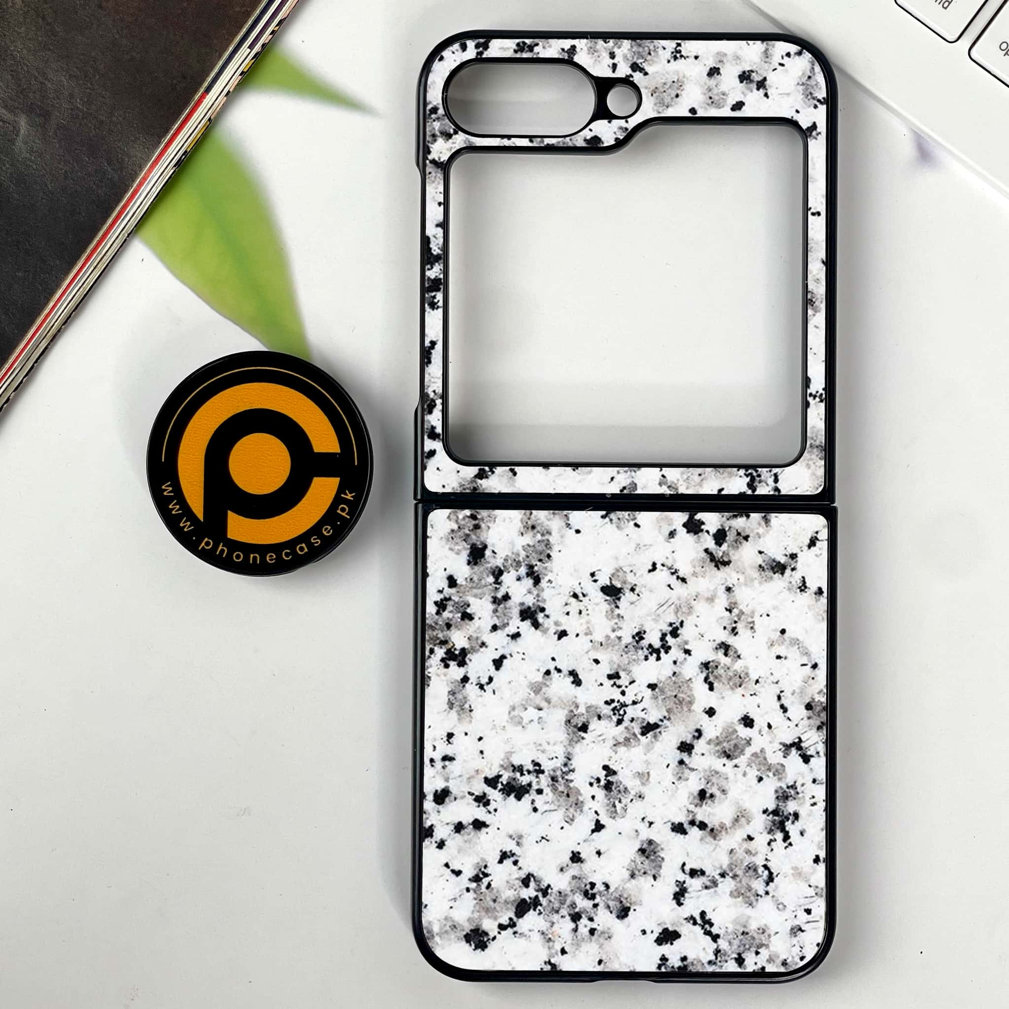 Galaxy Z Flip 6 - White Marble series - Premium Printed Glass soft Bumper shock Proof Case