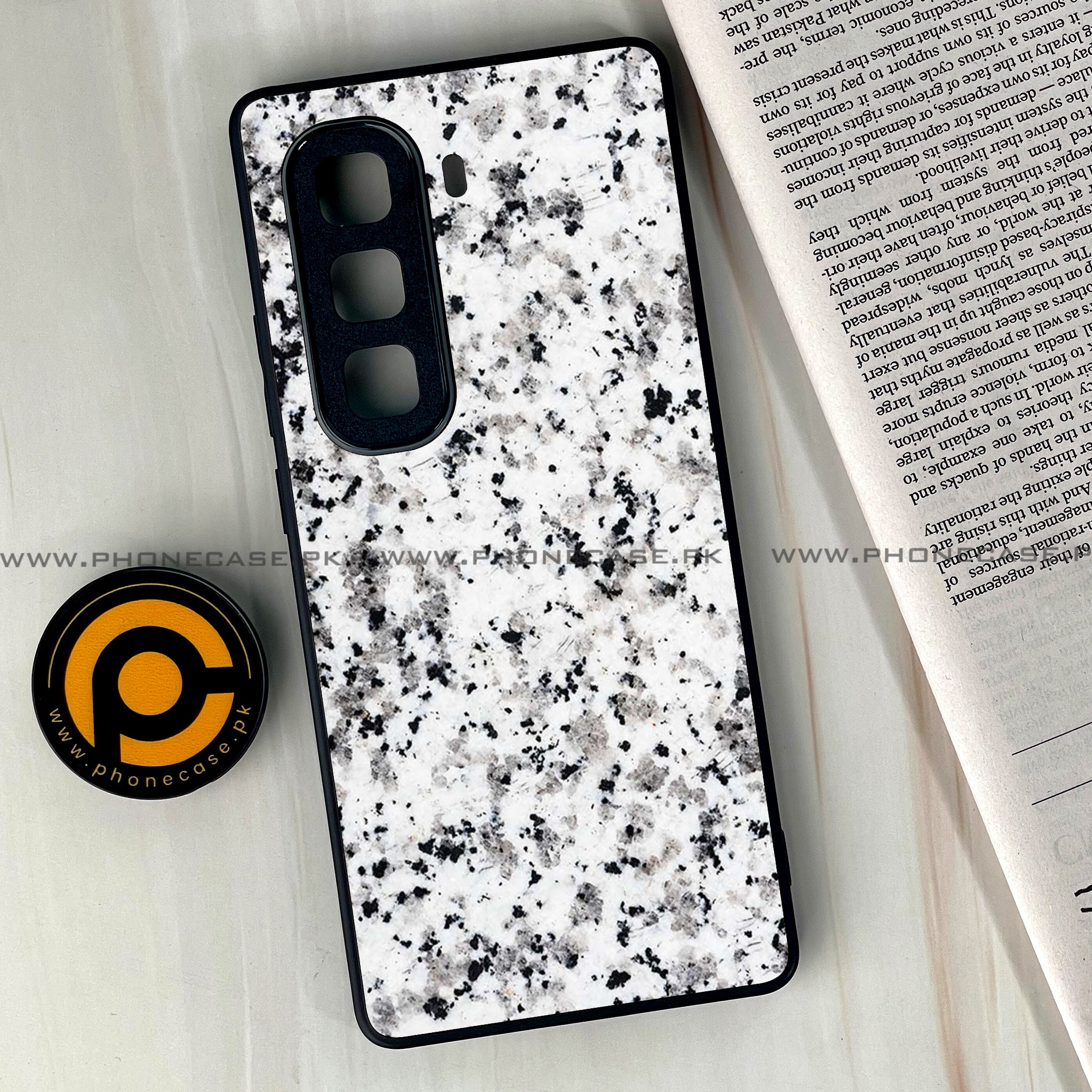 Infinix Hot 50 Pro Plus - White Marble series - Premium Printed Glass soft Bumper shock Proof Case