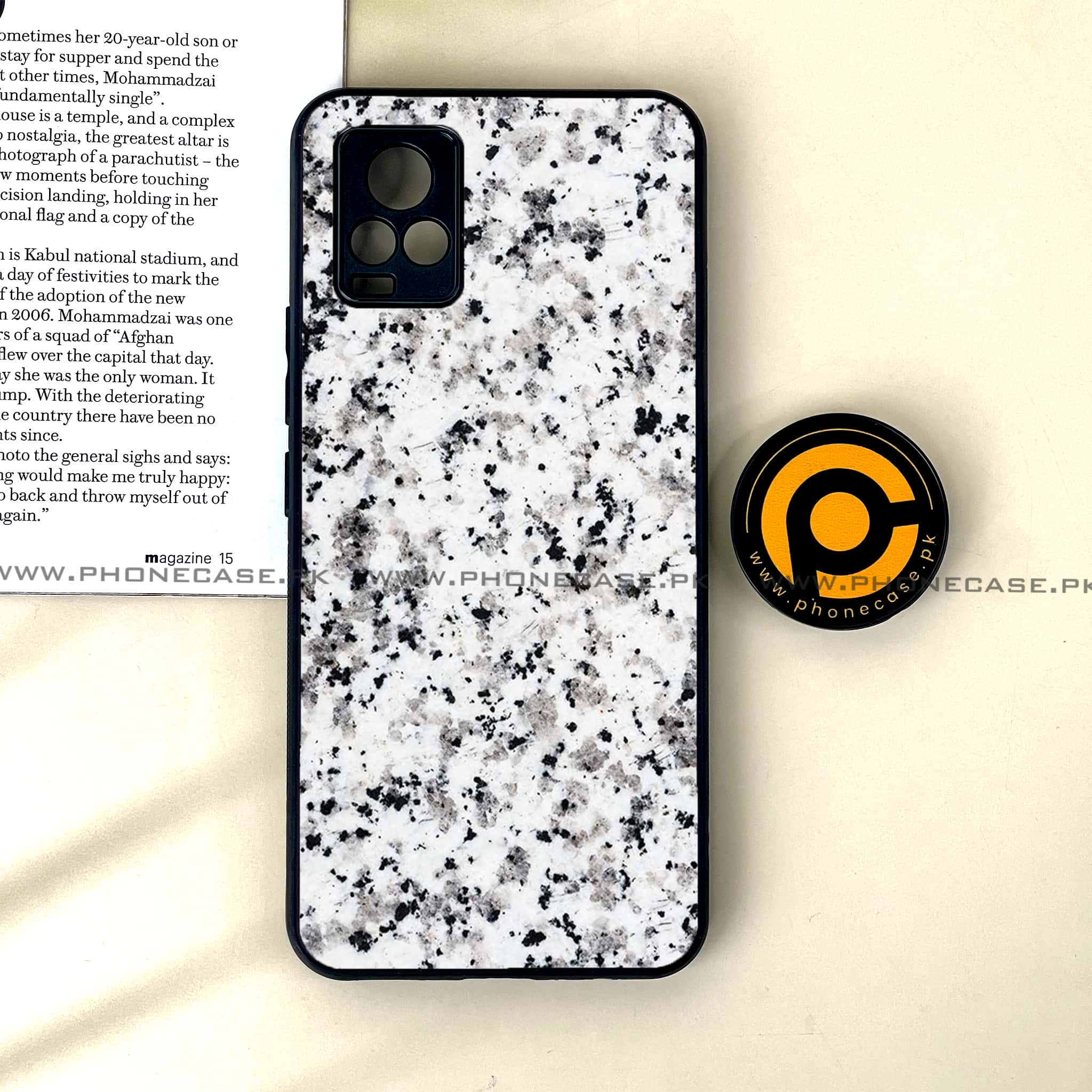 Vivo V20 - White Marble Series - Premium Printed Glass soft Bumper shock Proof Case