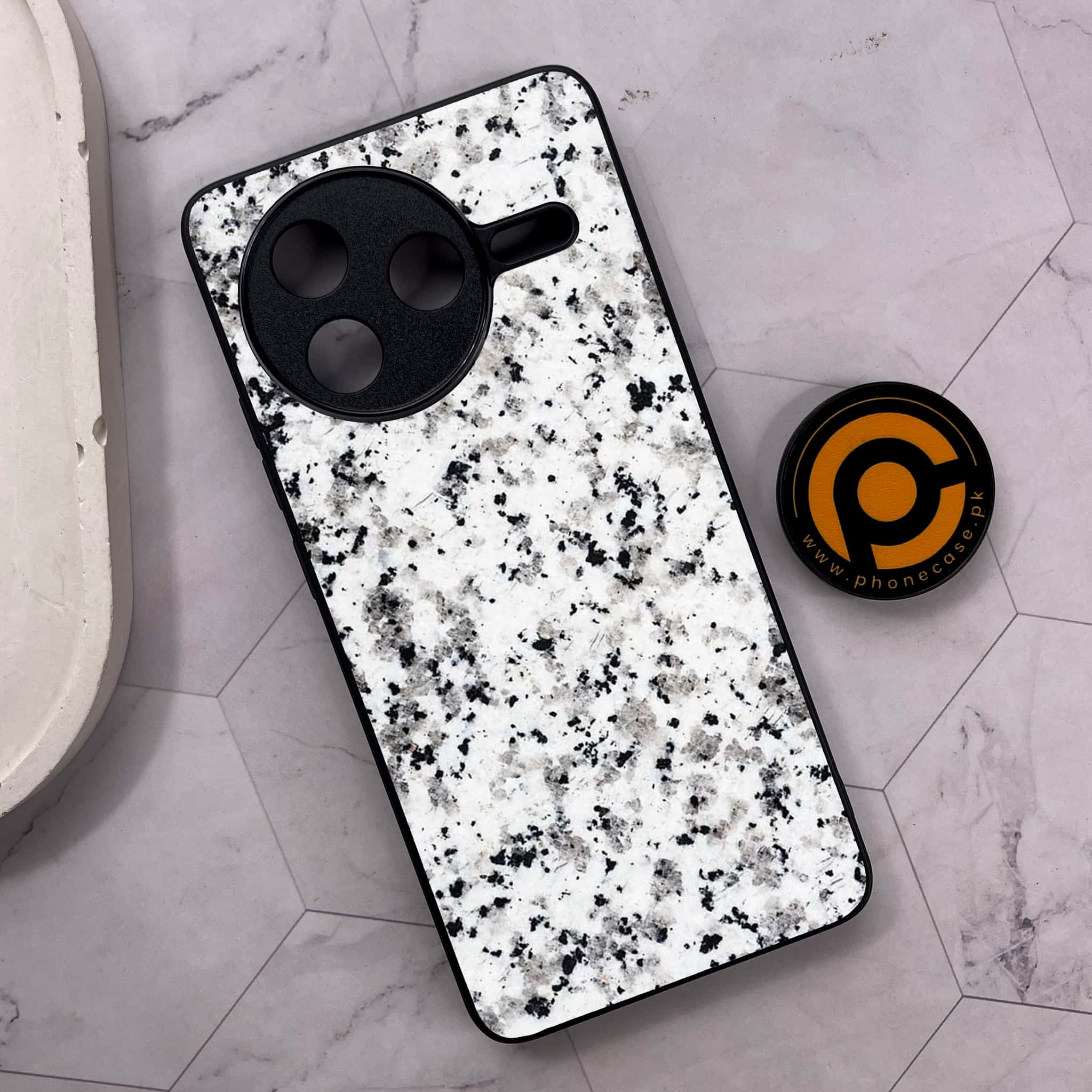 Xiaomi Poco F7 Pro 5G - White Marble Series - Premium Metal Printed soft Bumper shock Proof Case